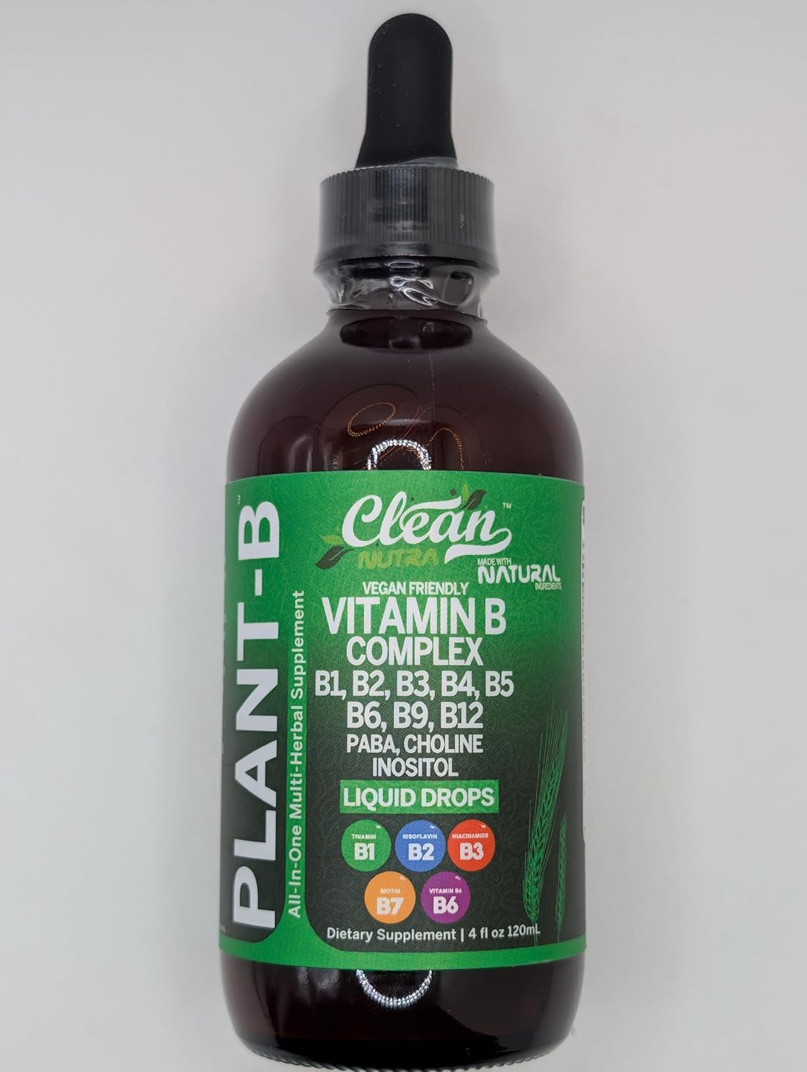 Clean Nutra Liquid Vitamin B Complex Drops with Thiamine, B6, B2, B3, B5, B9, B12, Niacinamide, Paba, Choline, Inositol, Taurine, Probiotics, Beet Root, and Spirulina - Plant-Based Supplements for Energy and Health