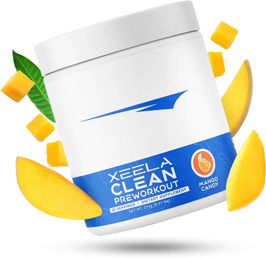 Clean & Safe XEELA Pre Workout Supplement for Jitter-Free Energy Boost - Organic Caffeine, Creatine, and Citrulline Formula for Endurance and Focus - Mango Candy Flavor