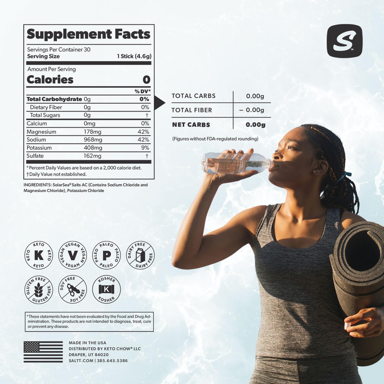 Clean Slate Keto Electrolytes Powder Drink Mix - 30 Packets - Magnesium, Potassium, Sodium, Trace Minerals - Zero Sugar & Gluten Free - Travel Hydration Essentials