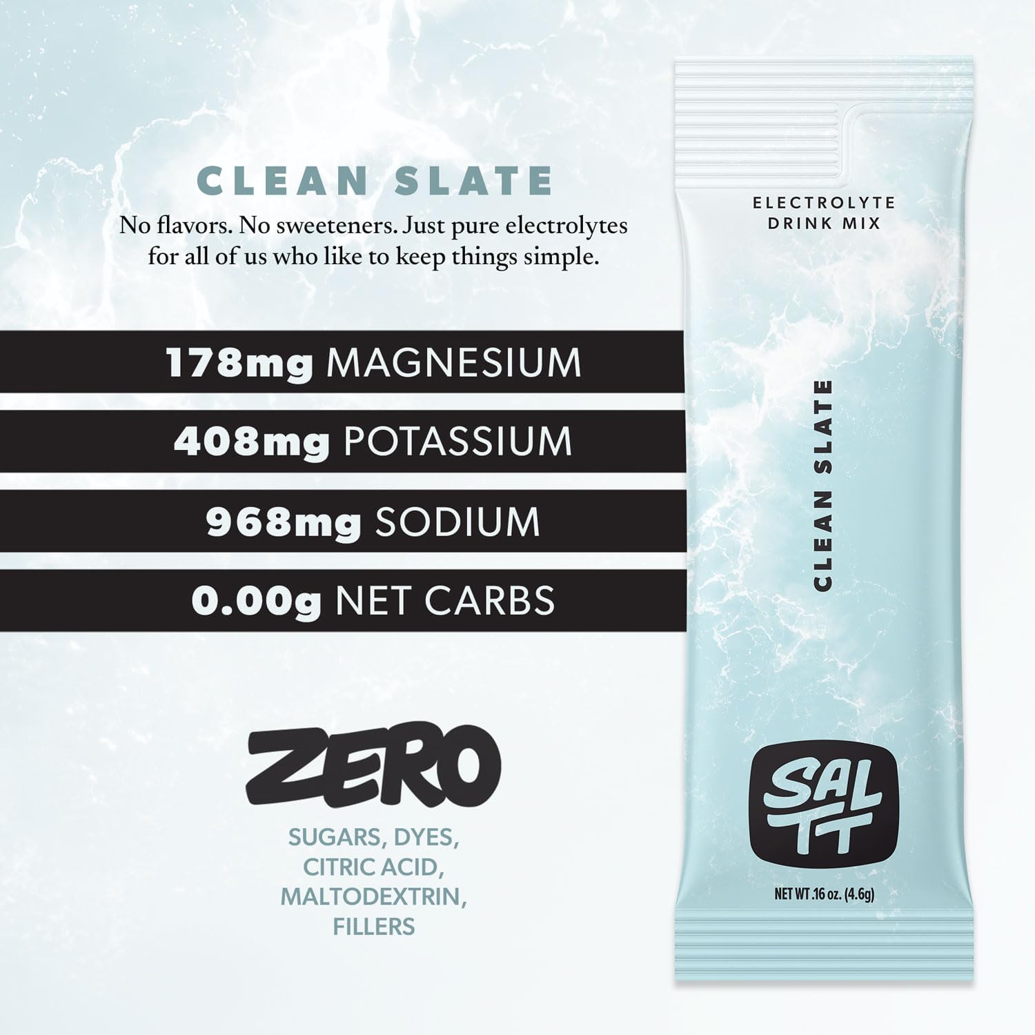 Clean Slate Keto Electrolytes Powder Drink Mix - 30 Packets - Magnesium, Potassium, Sodium, Trace Minerals - Zero Sugar & Gluten Free - Travel Hydration Essentials