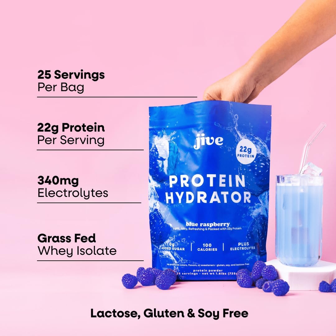 Clear Blue Raspberry Grass-Fed Protein Powder with Electrolytes - 22g Protein, 100 Calories - Natural Whey Isolate