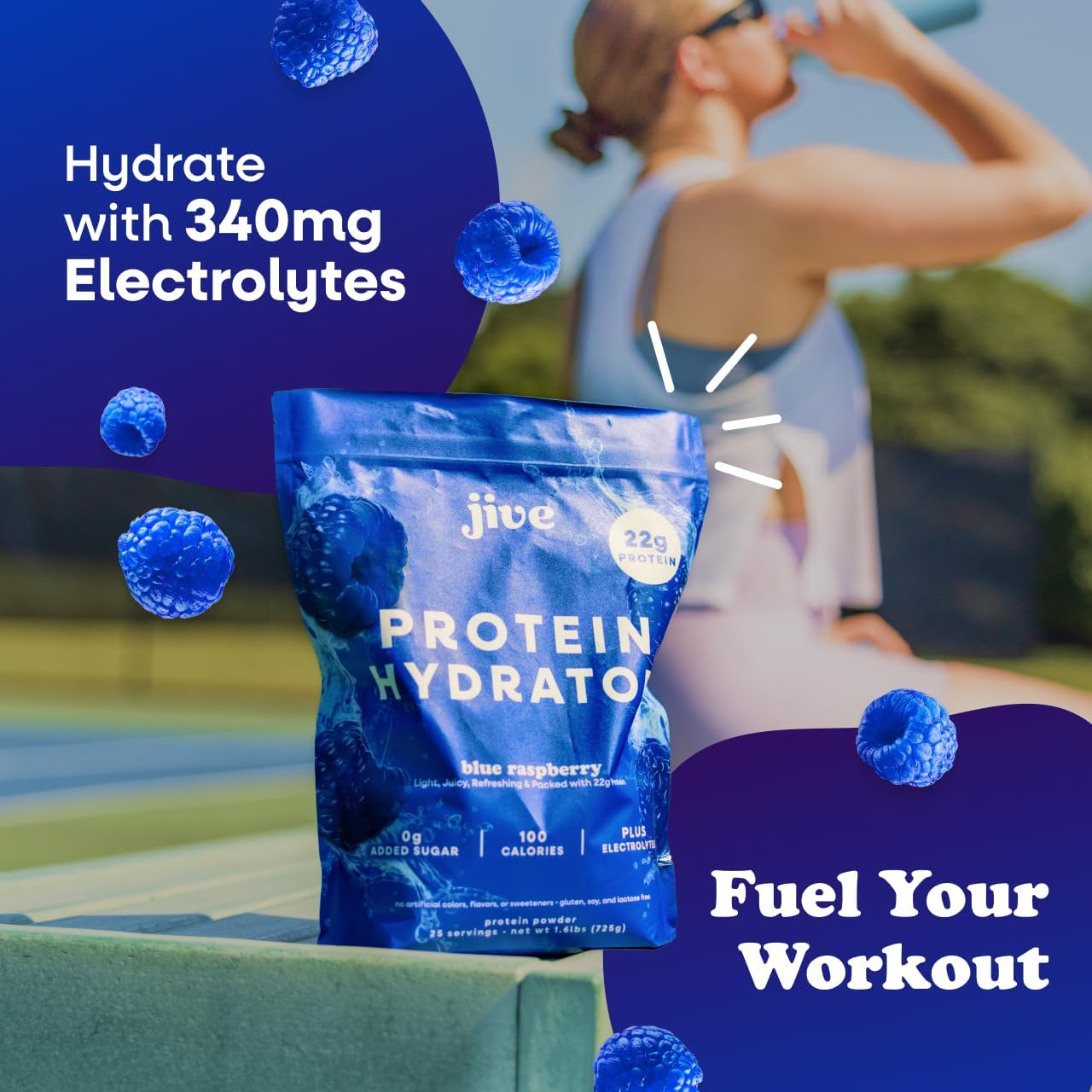 Clear Blue Raspberry Grass-Fed Protein Powder with Electrolytes - 22g Protein, 100 Calories - Natural Whey Isolate