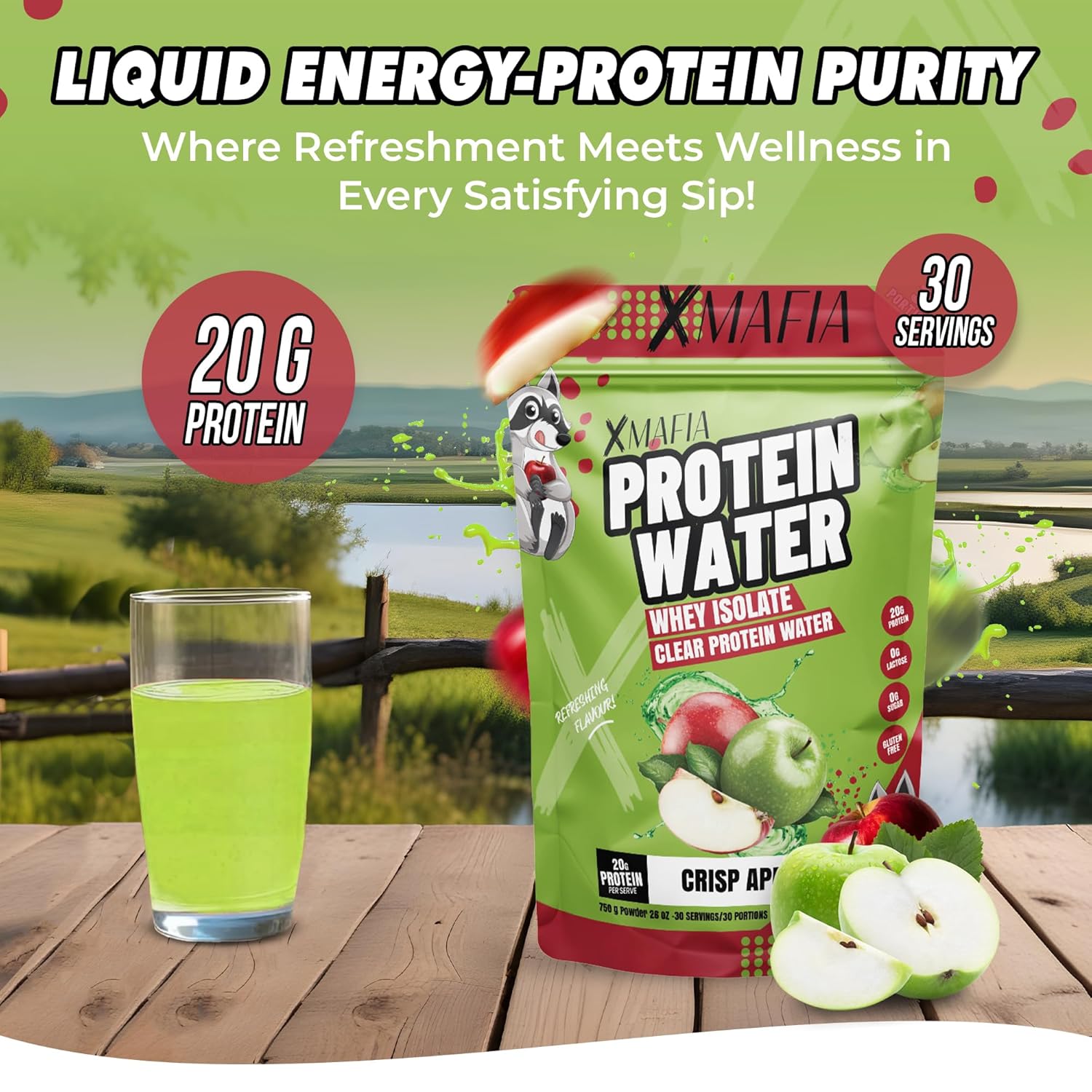 Clear Protein Powder XMafia - Apple Iso Juice Protein Water - 30 Servings, 20g Protein, Keto-Friendly Whey Isolate Hydrator - Post-Workout Drink
