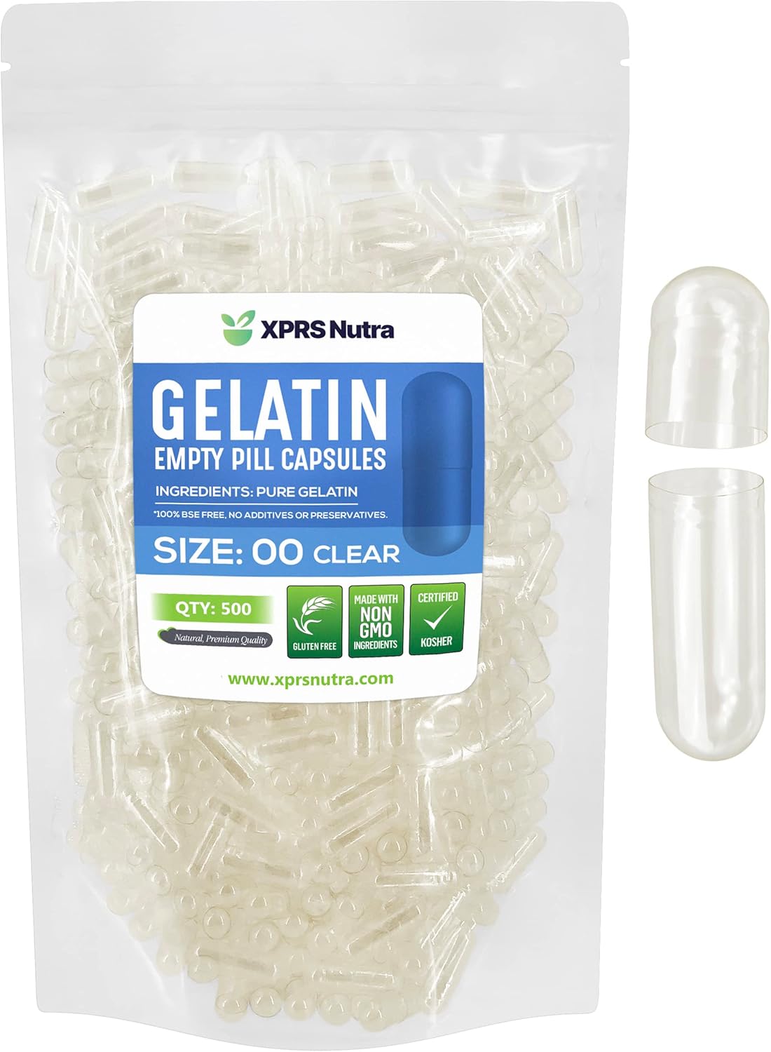 Clear Size 00 Empty Gelatin Capsules - 500 Count for DIY Capsule Filling