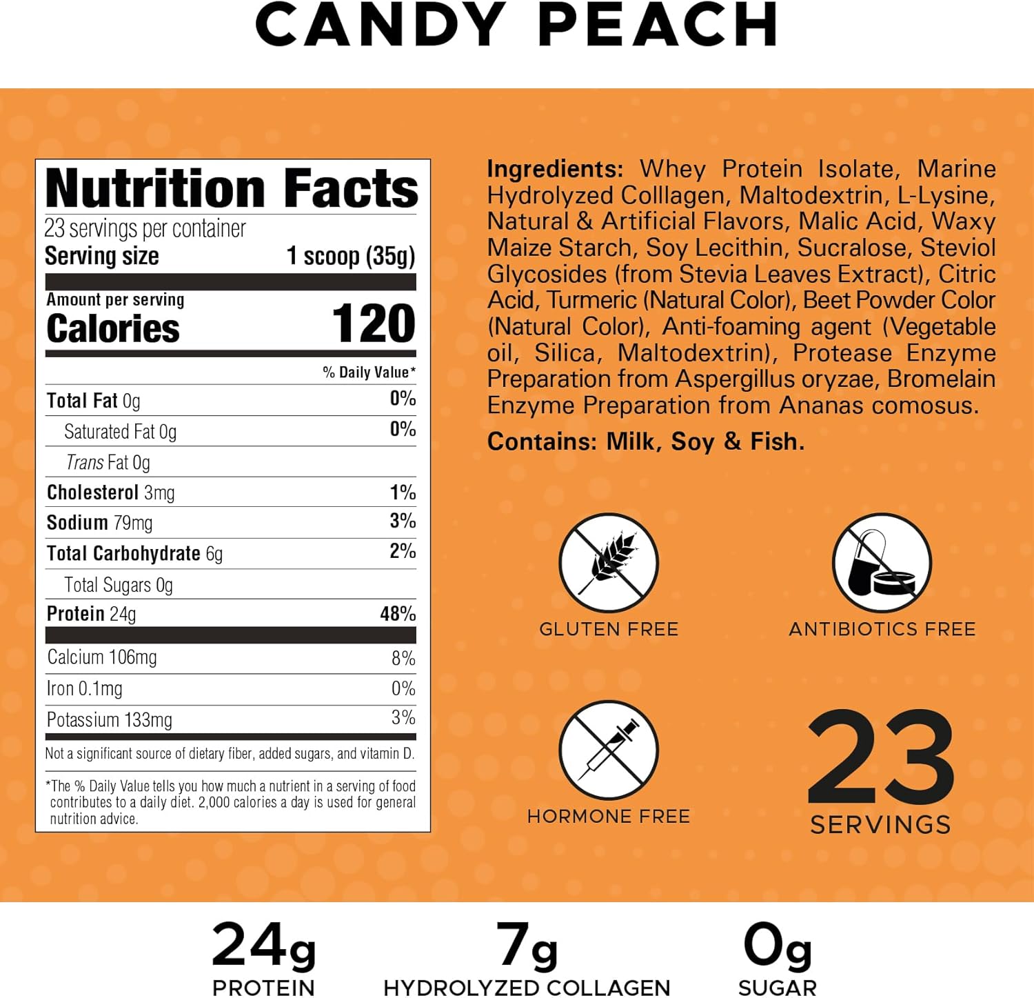 Clear Whey Protein Powder with Collagen - Candy Peach Flavour, 24g Protein Per Scoop, Zero Sugar - 817g, 23 Servings - Isolate Splash by Revolution Nutrition