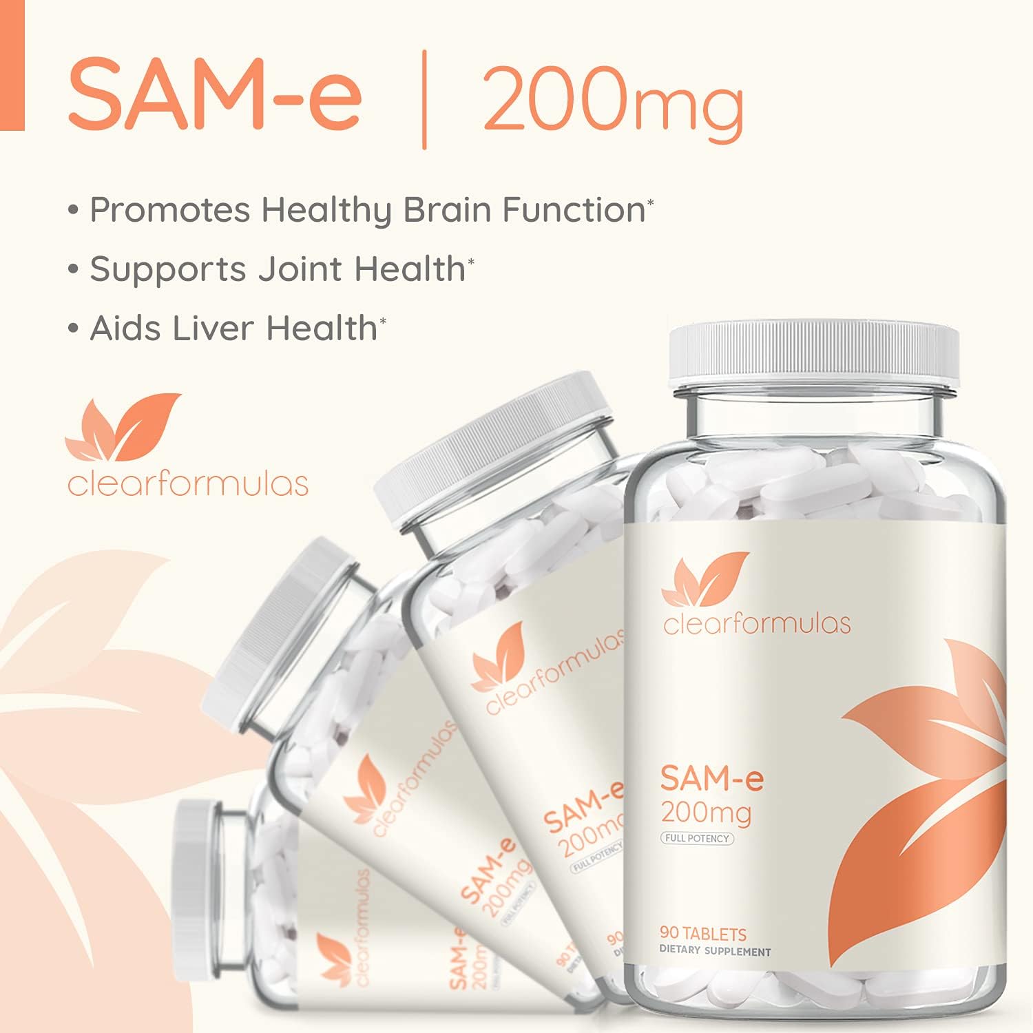 ClearFormulas Sam-e 200mg (90 Tablets) Full Strength S-Adenosyl-L-Methionine for Mood & Joint Health