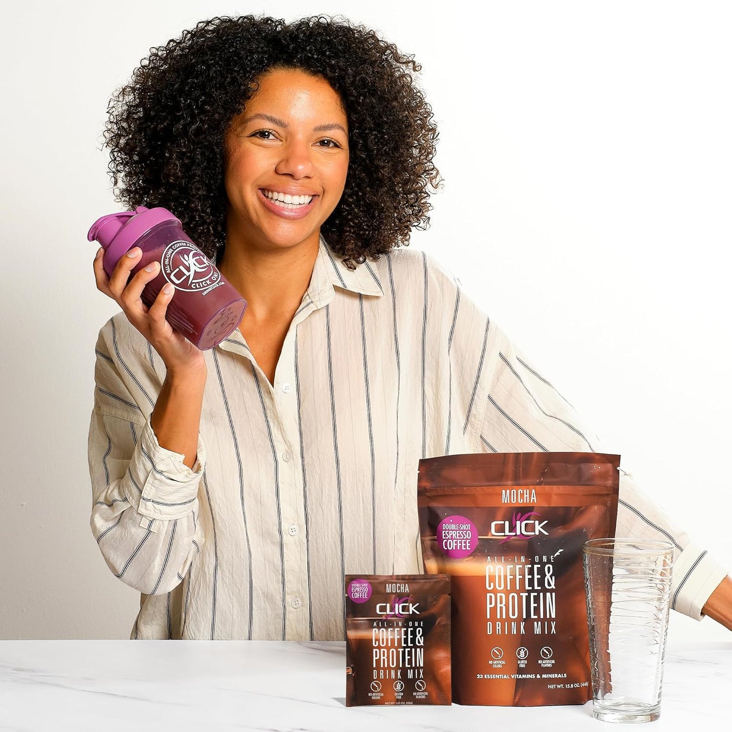 Click Coffee Protein: All-in-One Meal Replacement Nutrition Drink with Real Coffee, Mocha Flavor, 23 Vitamins, Double Shot Espresso, Hot or Cold - 15.8oz