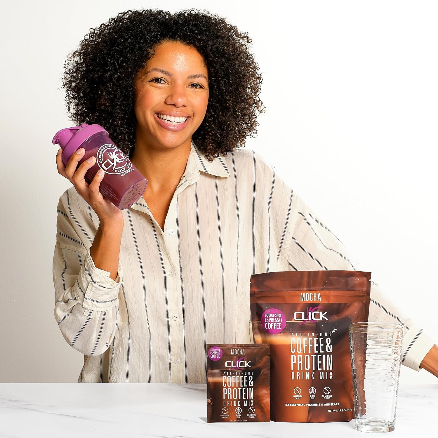 Click Coffee Protein: All-in-One Meal Replacement Nutrition Drink with Real Coffee, Mocha Flavor, 23 Vitamins, Double Shot Espresso, Hot or Cold - 15.8oz