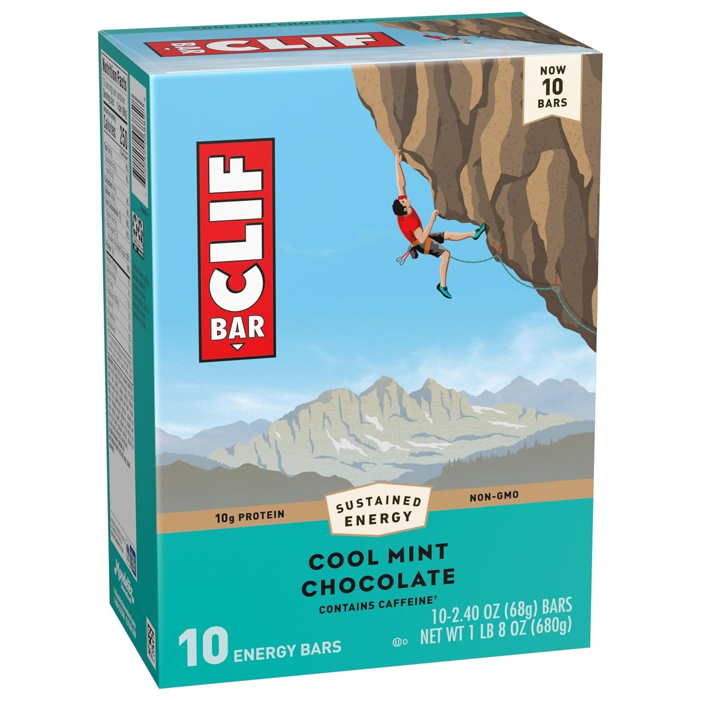 CLIF BAR Cool Mint Chocolate Caffeine Energy Bars with Organic Oats, Non-GMO Plant Based Protein (10 Pack)