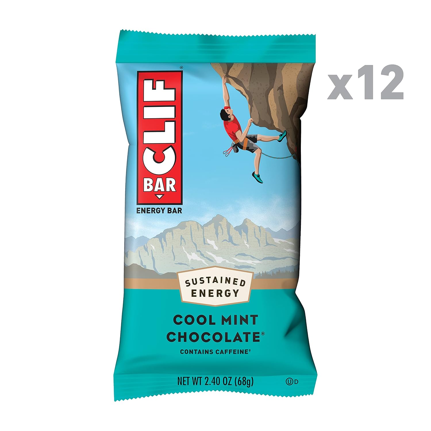 CLIF BARS Cool Mint Chocolate Energy Bars with Caffeine - Organic Oats, Plant Based, Vegetarian, Kosher - 2.4 oz Protein Bars, 12 Count