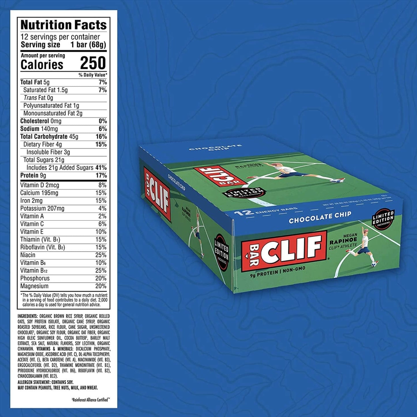 CLIF BARS Energy Bars Chocolate Chip Organic Oats Plant Based Vegetarian Kosher 2.4oz Protein Bars 24 Count, 12 Count Pack of 2
