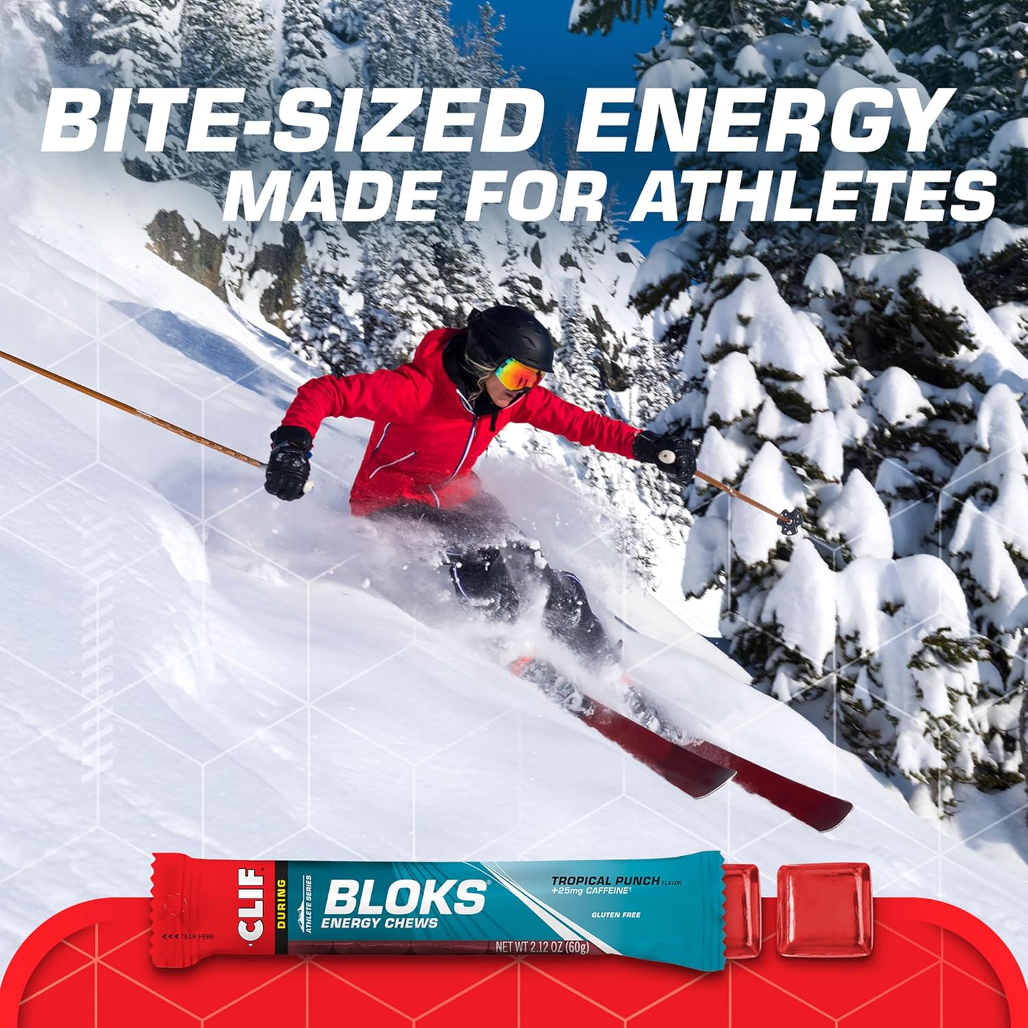 CLIF BLOKS Energy Chews - Tropical Punch Flavor with Caffeine - Non-GMO - Plant Based - Fast Fuel for Cycling and Running - Includes Carbohydrates and Electrolytes - 2.12 oz (18 Count)