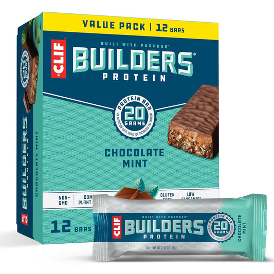 CLIF Builders Chocolate Mint Plant-Based Protein Bars 12 Pack - Gluten Free, Non-GMO, Low Glycemic - 20g Protein