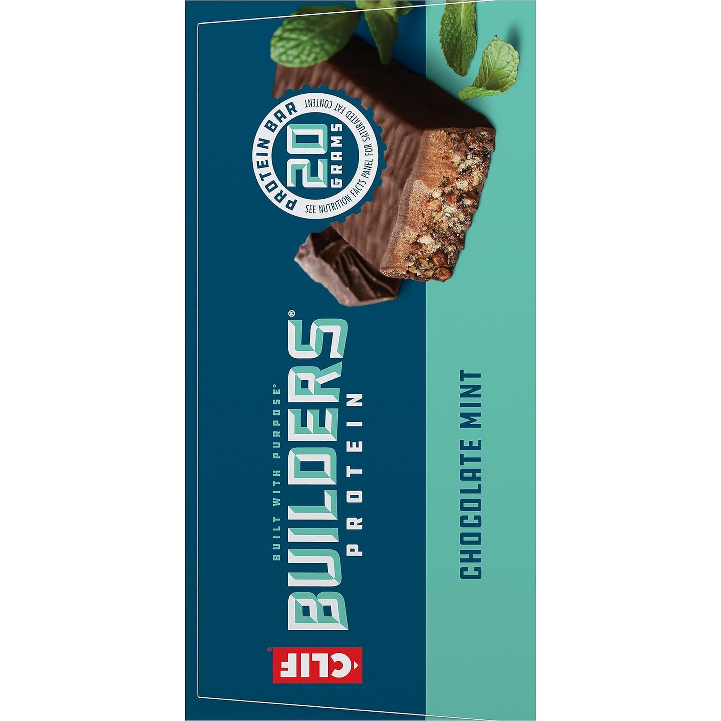 CLIF Builders Chocolate Mint Plant-Based Protein Bars 12 Pack - Gluten Free, Non-GMO, Low Glycemic - 20g Protein