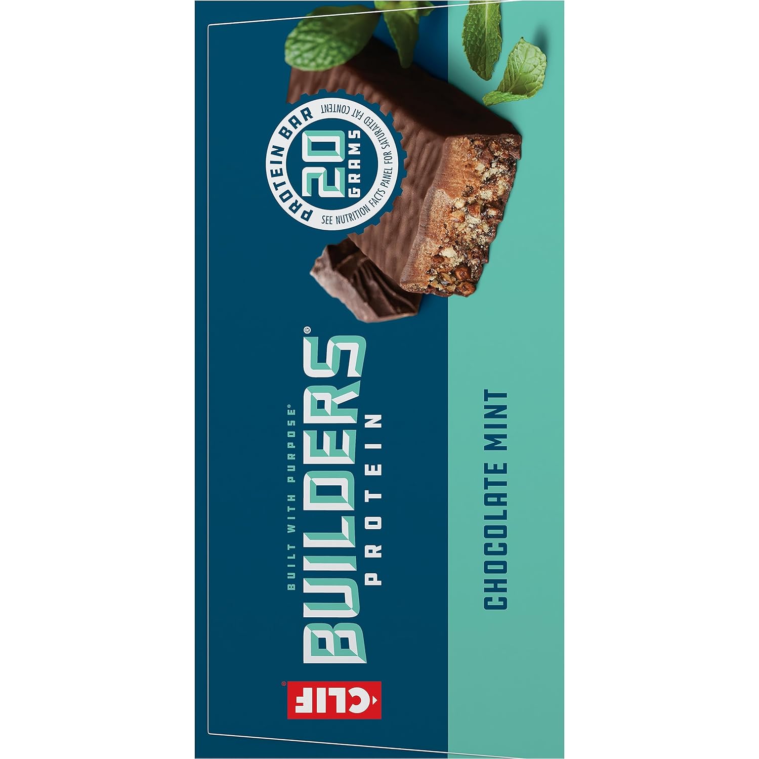 CLIF Builders Chocolate Mint Plant-Based Protein Bars 12 Pack - Gluten Free, Non-GMO, Low Glycemic - 20g Protein