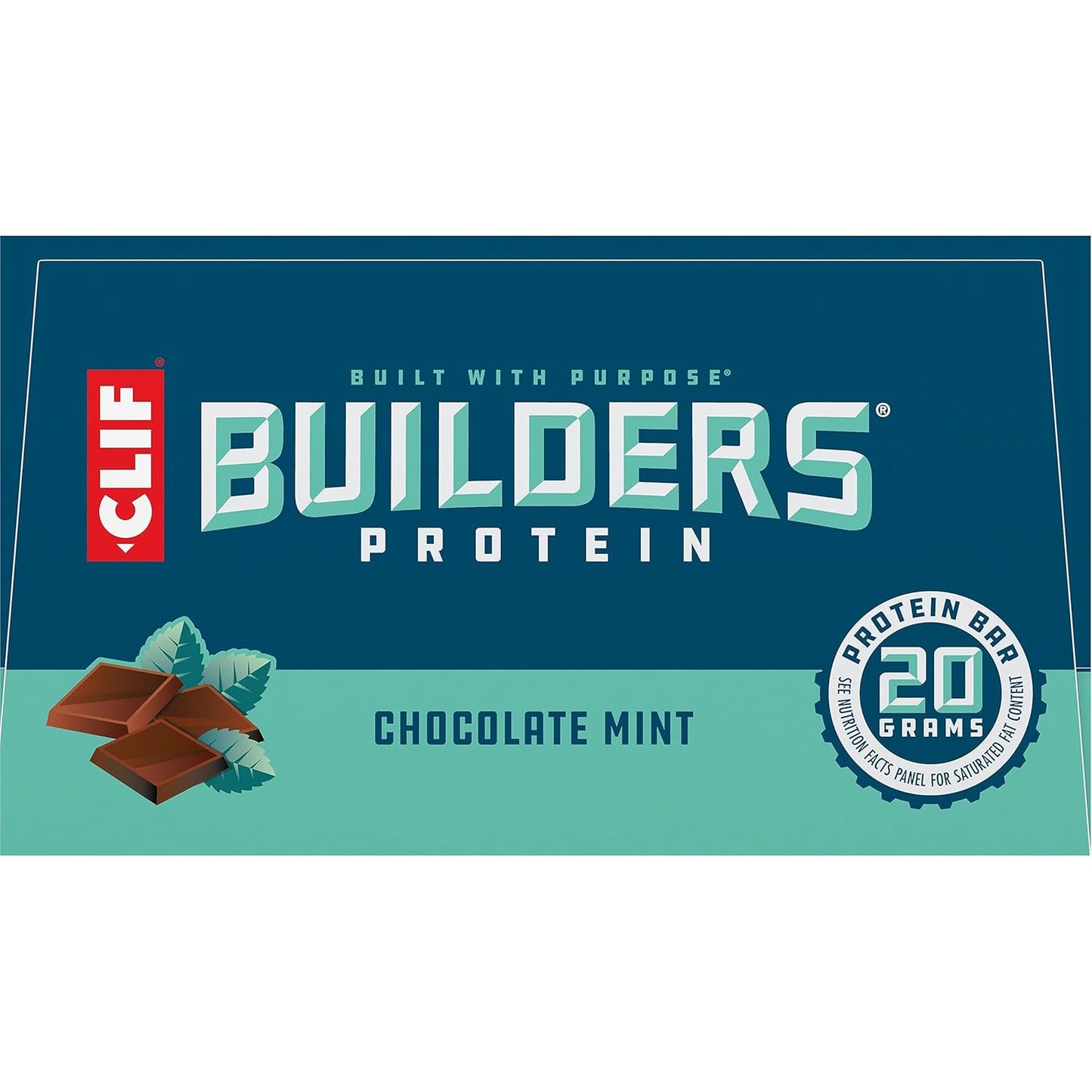 CLIF Builders Chocolate Mint Plant-Based Protein Bars 12 Pack - Gluten Free, Non-GMO, Low Glycemic - 20g Protein