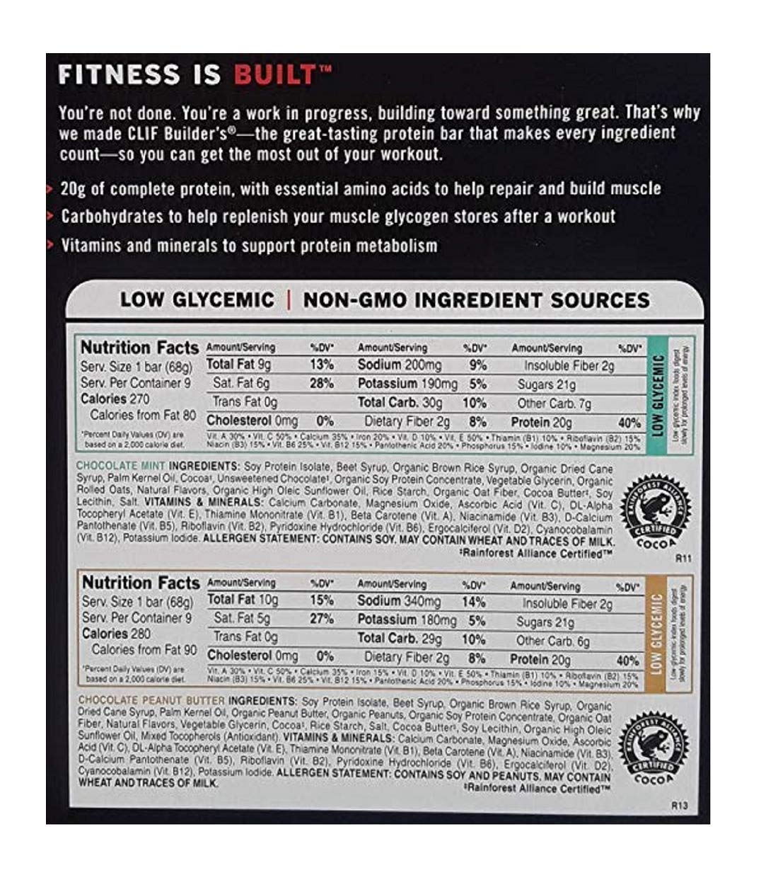 Clif Builder's Chocolate Protein Bars, 2.4 oz, 18 Bars/Box - Protein-Rich Snack for Energy Boosts