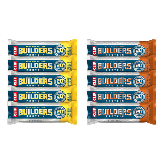 CLIF Builders Protein Bars Variety Pack - Chocolate Peanut Butter & Vanilla Almond Flavors - Plant Based, Gluten Free, Non-GMO - 20g Protein, Low Glycemic - 2.4 oz Bars (10 Count)