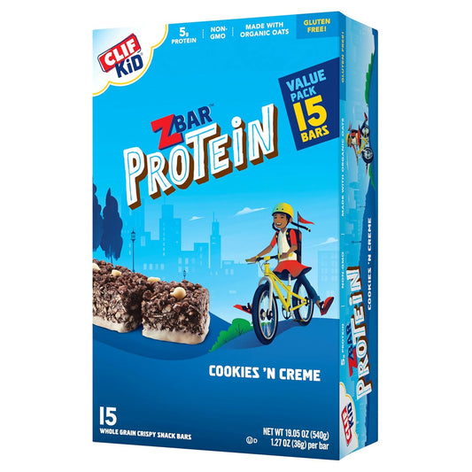 Clif Kid ZBar Protein Bars - Cookies 'n Creme Flavor - Crispy Snack Bars - Organic Oats - Non-GMO - 5g Protein - Gluten-Free (15 Pack)