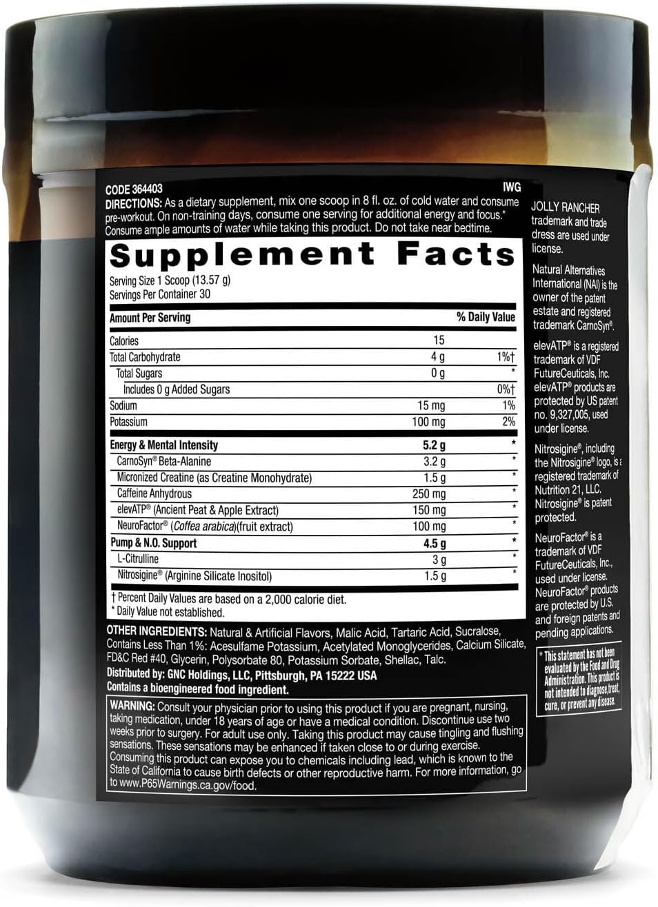 Clinically Dosed Pre-Workout Powder | Beyond Raw Lit | Jolly Rancher Watermelon Flavor | 30 Servings