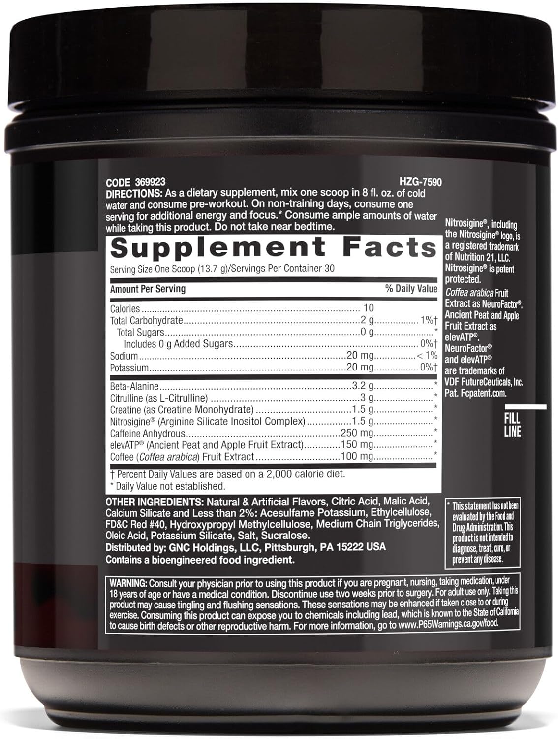 Clinically Dosed Pre-Workout Powder with Caffeine, L-Citrulline, Beta-Alanine, and Nitric Oxide - Fruit Punch Flavor - 30 Servings