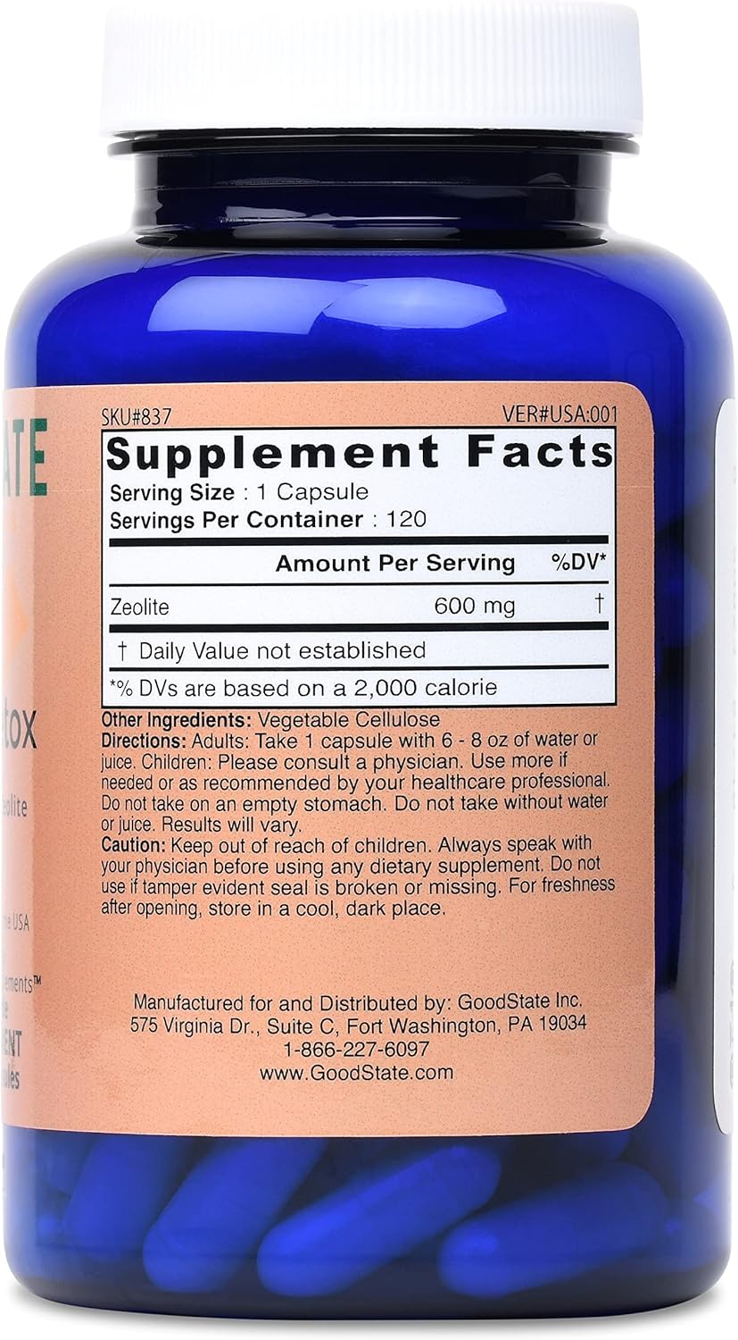 Clinoptilolite Zeolite Detox Capsules for Effective Body Cleanse - 600 mg, 120 Veggie Caps - Adults and Kids - Optimal Absorption Nano-Ionic Formula