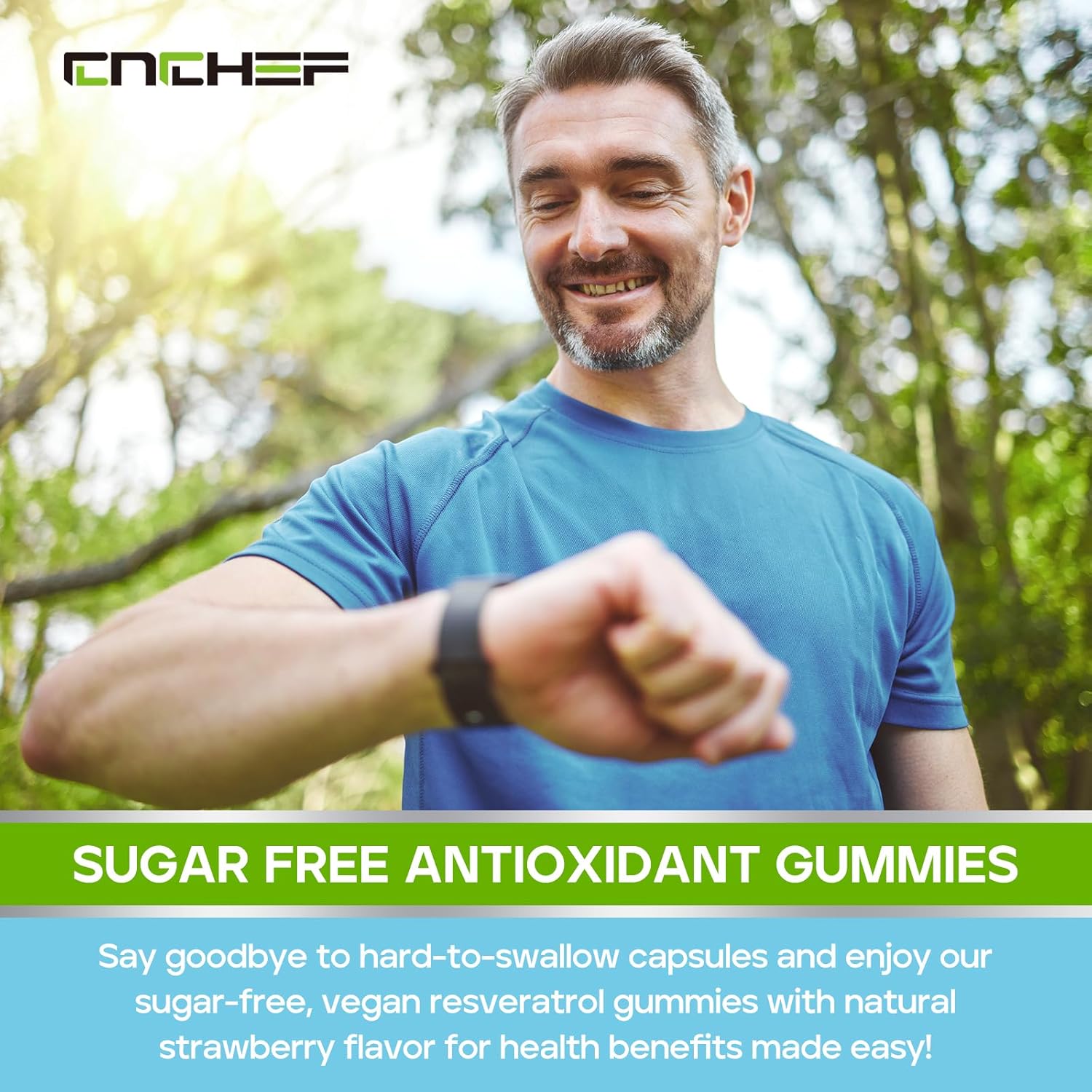 CNCHEF Trans-Resveratrol Gummies 1500mg with Quercetin, CoQ10, and Vitamin C - Antioxidant Supplement for Immune Support, Energy, and Joint Health - Sugar-Free Strawberry Flavor