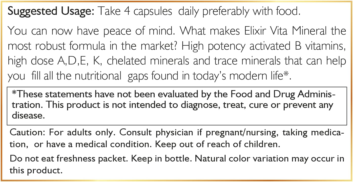 Cocó March N.M.D High Potency Elixir Vita Minerals - 24 Vitamins and Minerals - 120 Capsules, Gluten-Free, Dairy-Free, Keto-Friendly