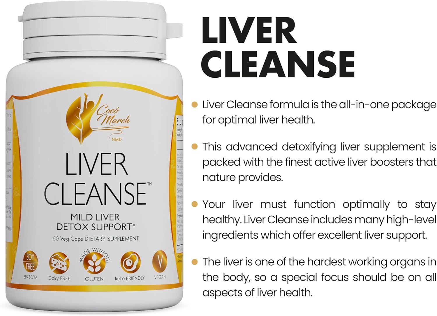 Cocó March N.M.D Liver Cleanse Capsules - Plant-Based Liver Support for Digestive Health - Gluten-Free, Soy-Free, Dairy-Free - Vegan, Keto-Friendly, 60 Capsules