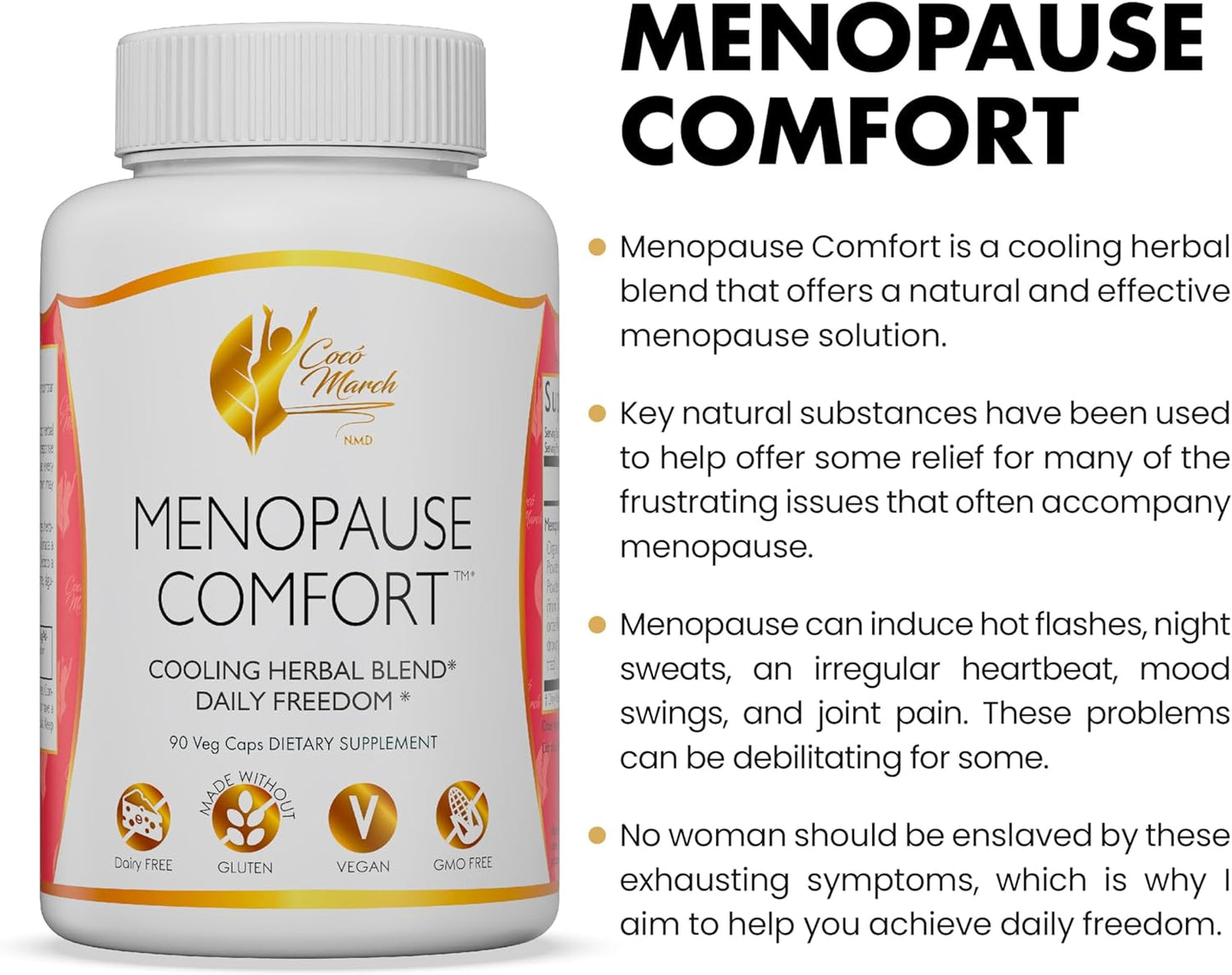 Cocó March N.M.D Menopause Comfort Fast Relief - 90 Veggie Caps, Dairy Free, Gluten Free, Vegan, GMO Free