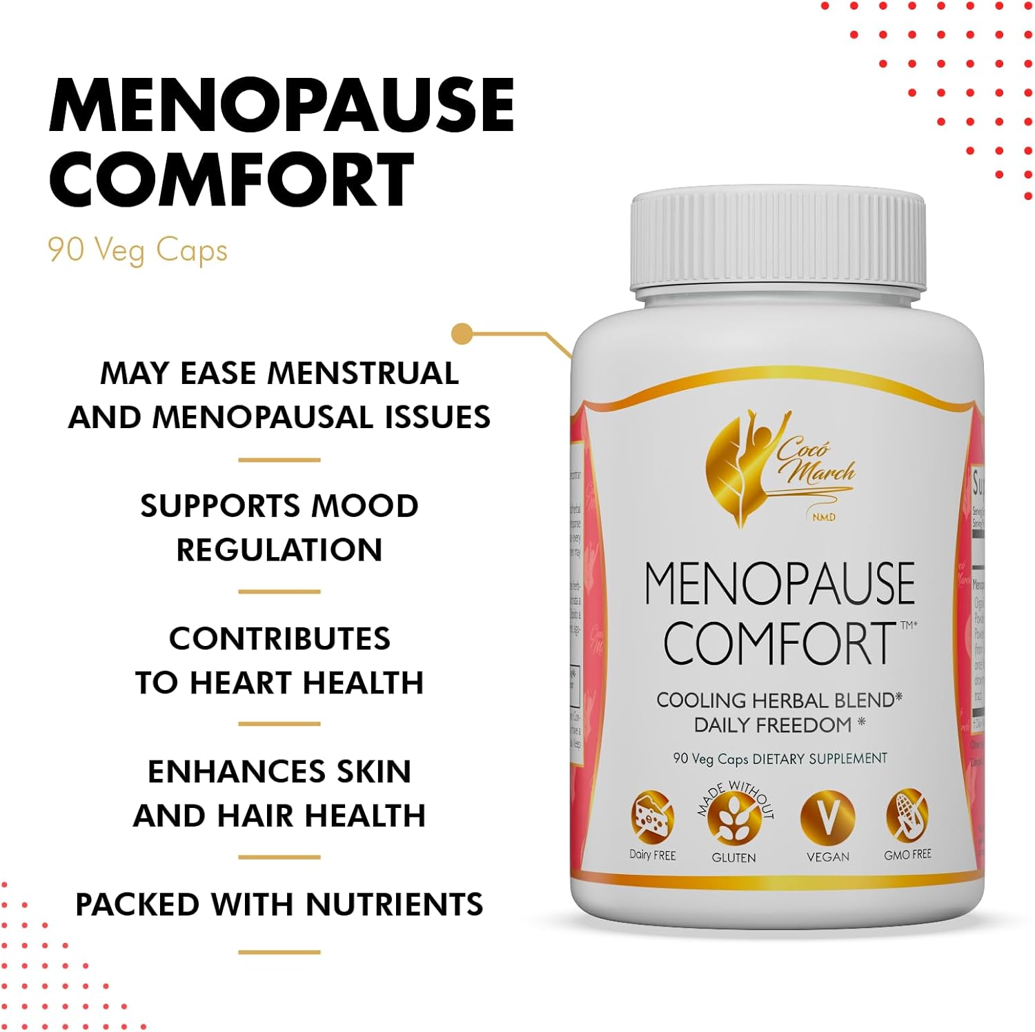 Cocó March N.M.D Menopause Comfort Fast Relief - 90 Veggie Caps, Dairy Free, Gluten Free, Vegan, GMO Free