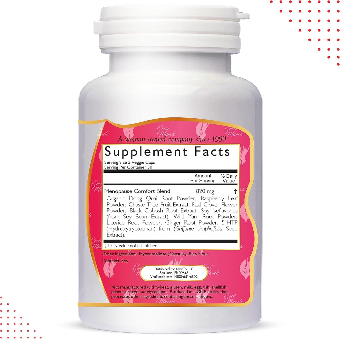 Cocó March N.M.D Menopause Comfort Herbal Blend - Fast Relief from Flushing, Cooling Formula - Dairy, Gluten, Vegan, GMO Free - 90 Veggie Caps