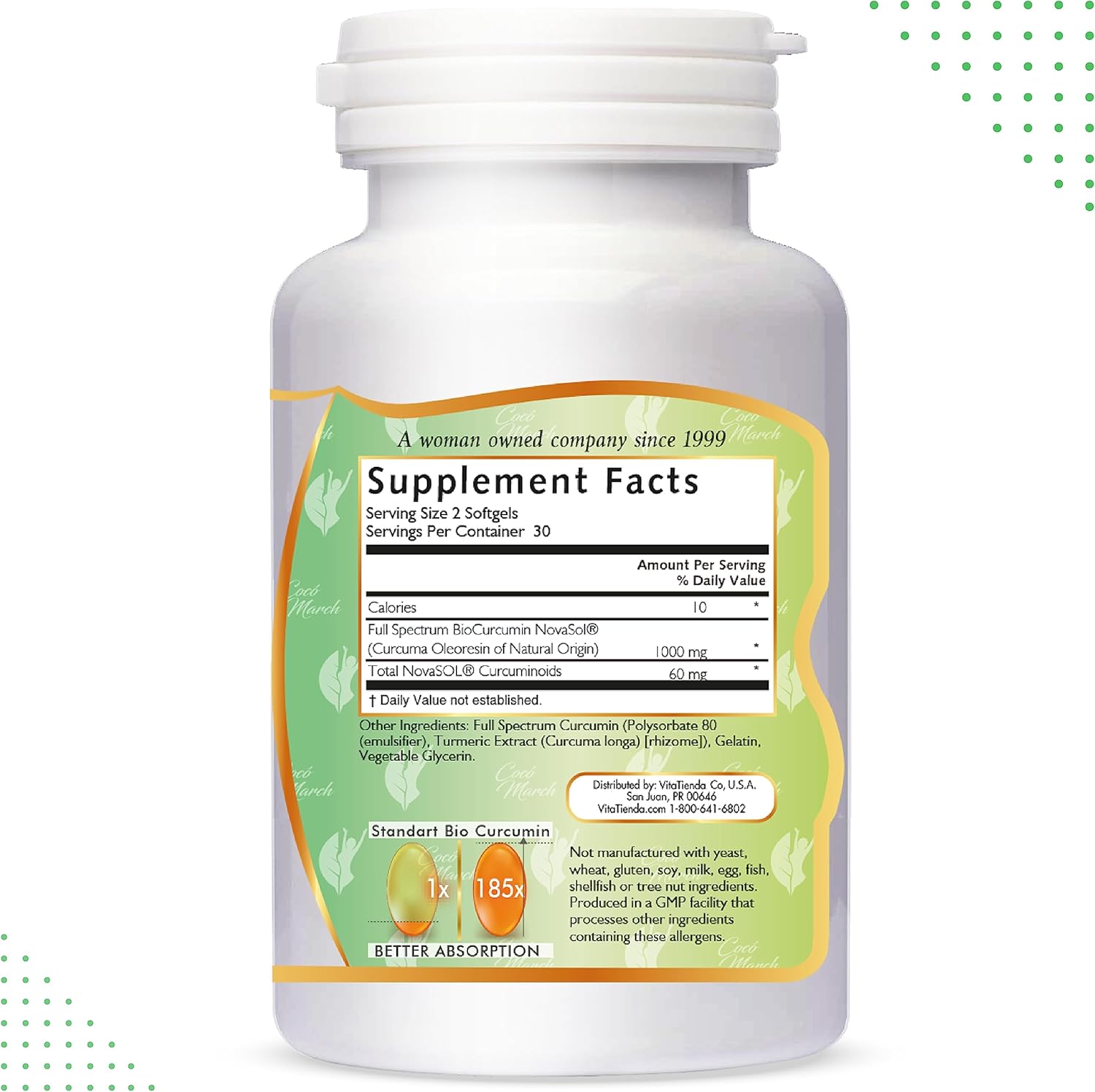 Coco March N.M.D Curcumin Softgels - 180x Absorption, Joint & Immune Support, 1000mg, 60ct, Gluten/Soy/Dairy Free, Keto & GMO Friendly