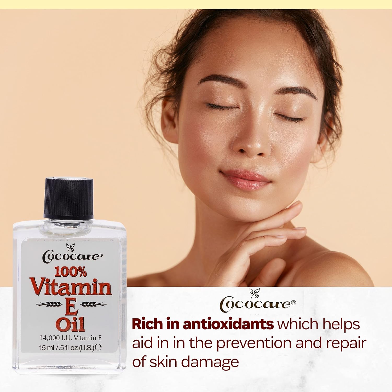 COCOCARE 100% Vitamin E Oil, 14000 I.U., 0.5 Fl Oz - Skin Moisturizer and Antioxidant for Protection