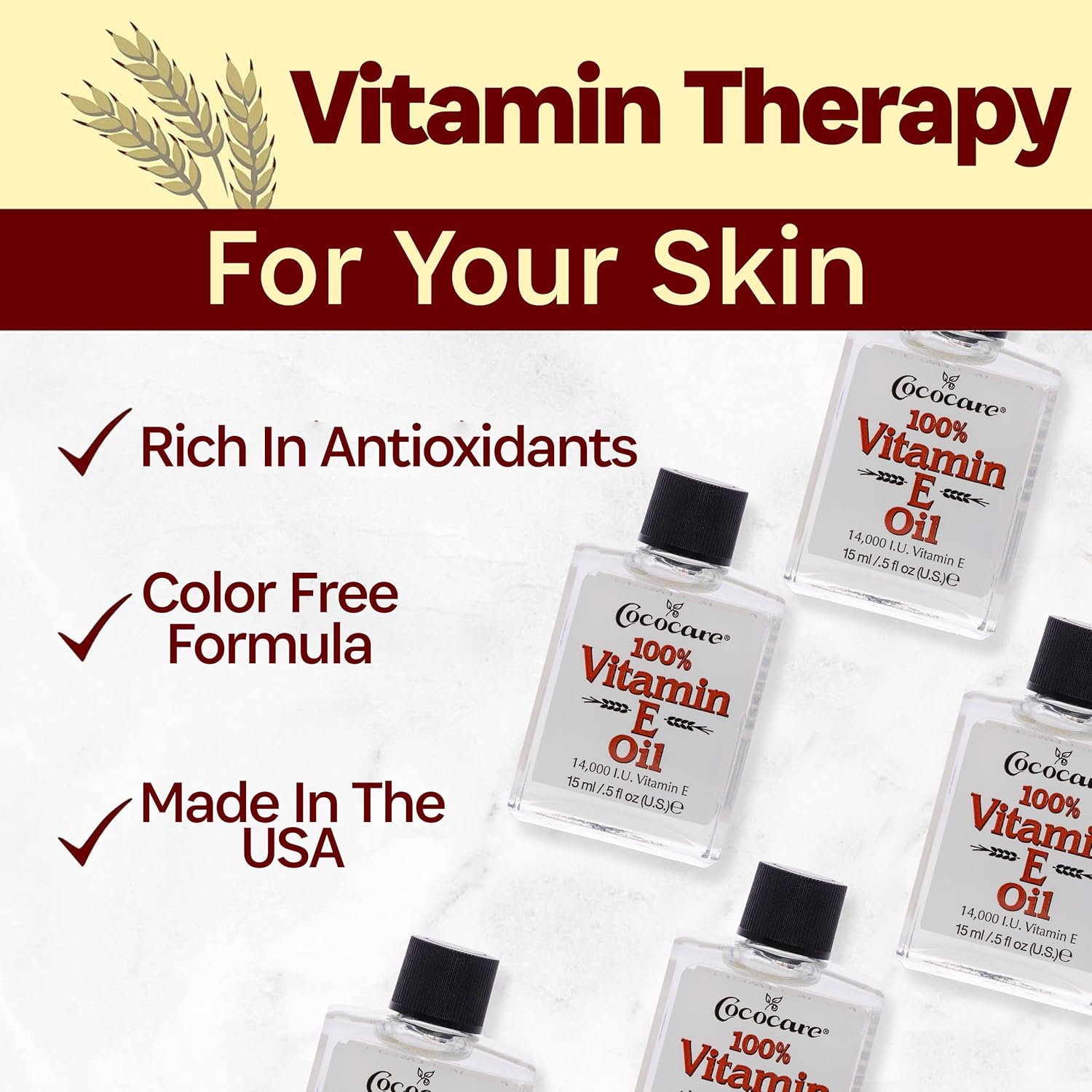 COCOCARE 100% Vitamin E Oil, 14000 I.U., 0.5 Fl Oz - Skin Moisturizer and Antioxidant for Protection
