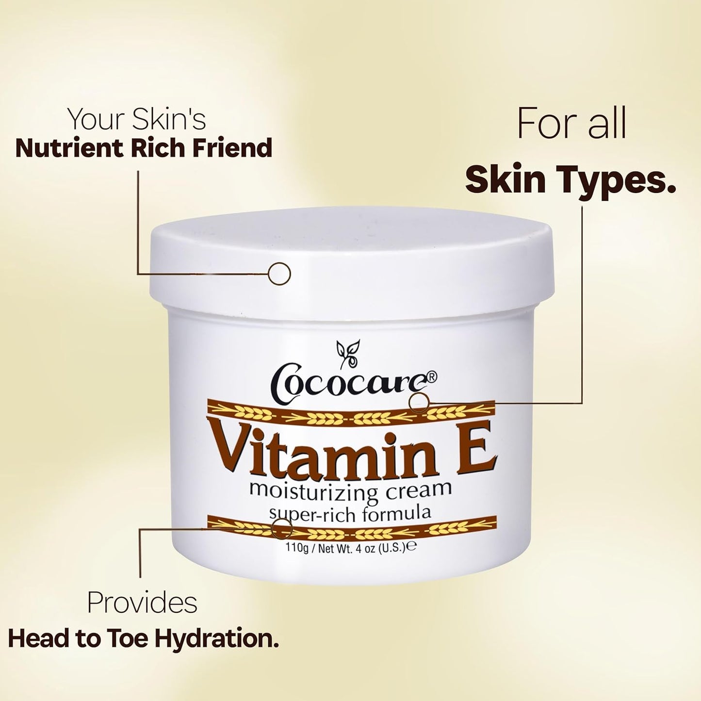 Cococare Vitamin E Moisturizing Cream - High Potency 4 Oz Skin Moisturizer