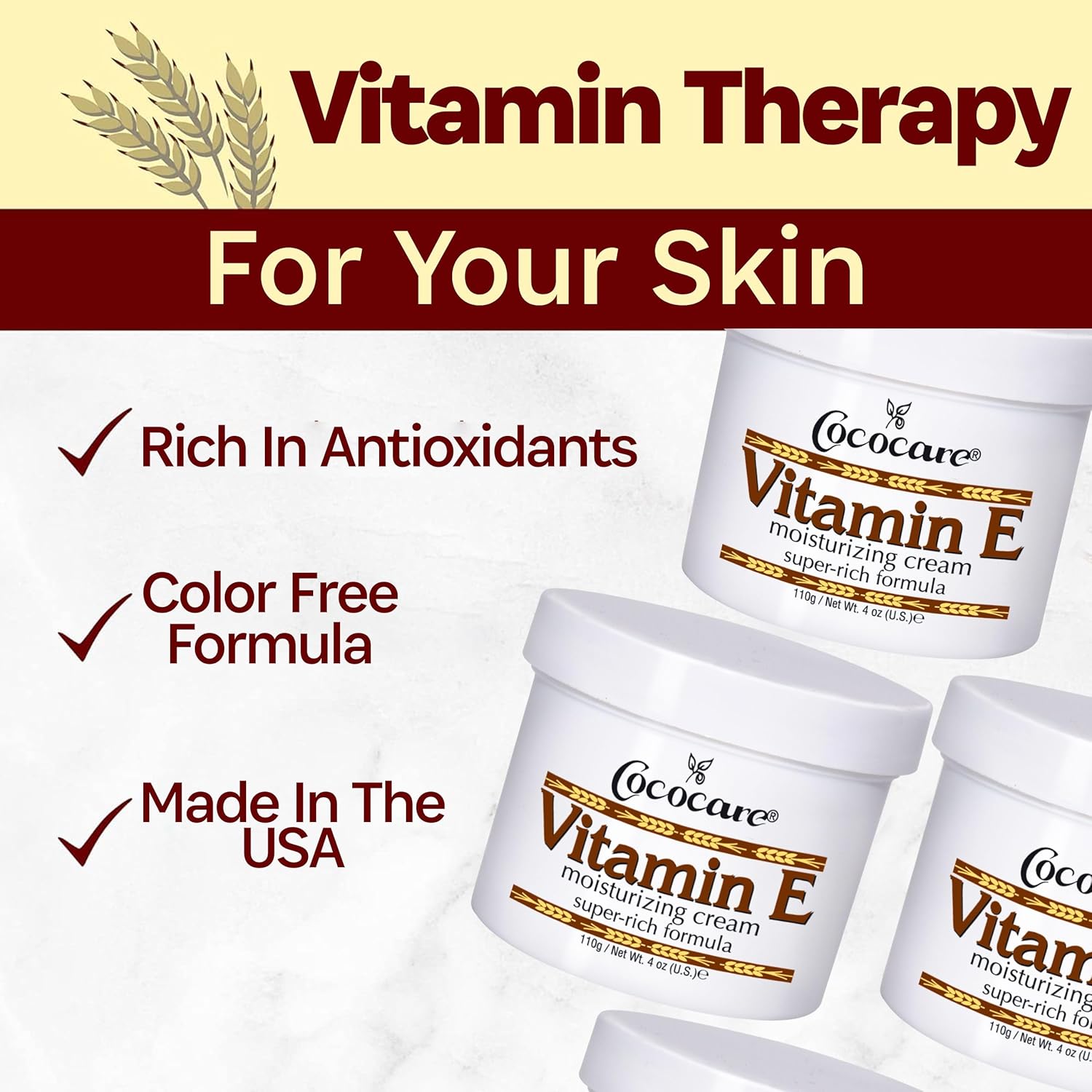 Cococare Vitamin E Moisturizing Cream - High Potency 4 Oz Skin Moisturizer