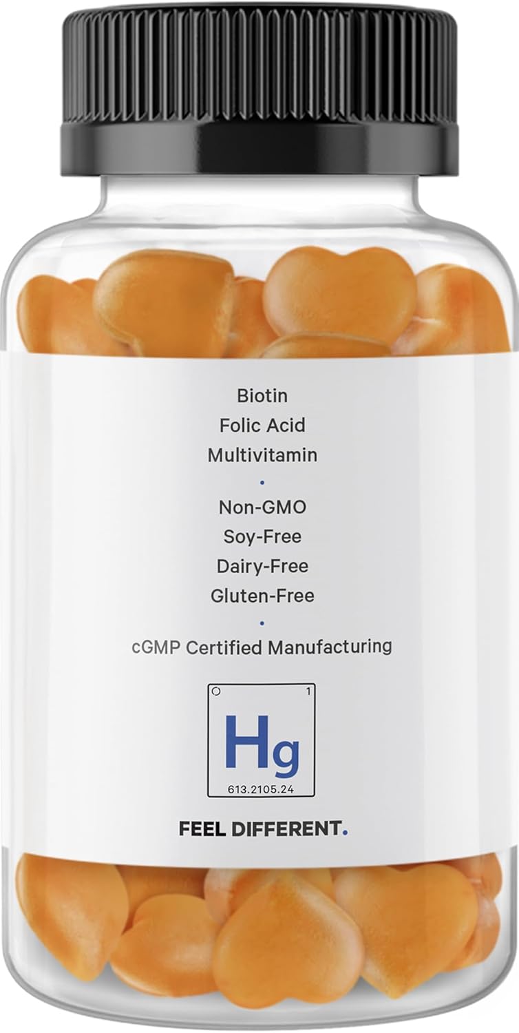 Codeage Biotin Hair Gummies 5000 mcg - Sugar Free Growth Vitamins for Men & Women with A, C, B6, B12, D3, Zinc, Inositol, Pantothenic Acid, Folic Acid - Supports Nails, Skin - Strawberry Coconut Flavor - 60 ct