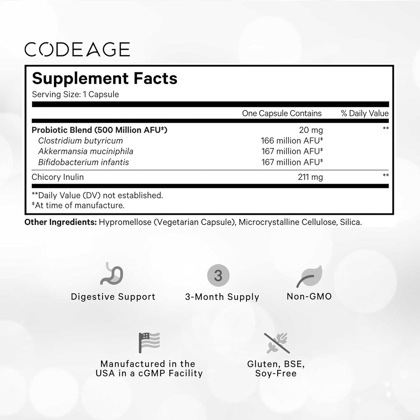Codeage GLP-1 Probiotic+ Supplement with Live Probiotics and Prebiotics - 90 Capsules, 500 Million AFU - 3 Month Supply
