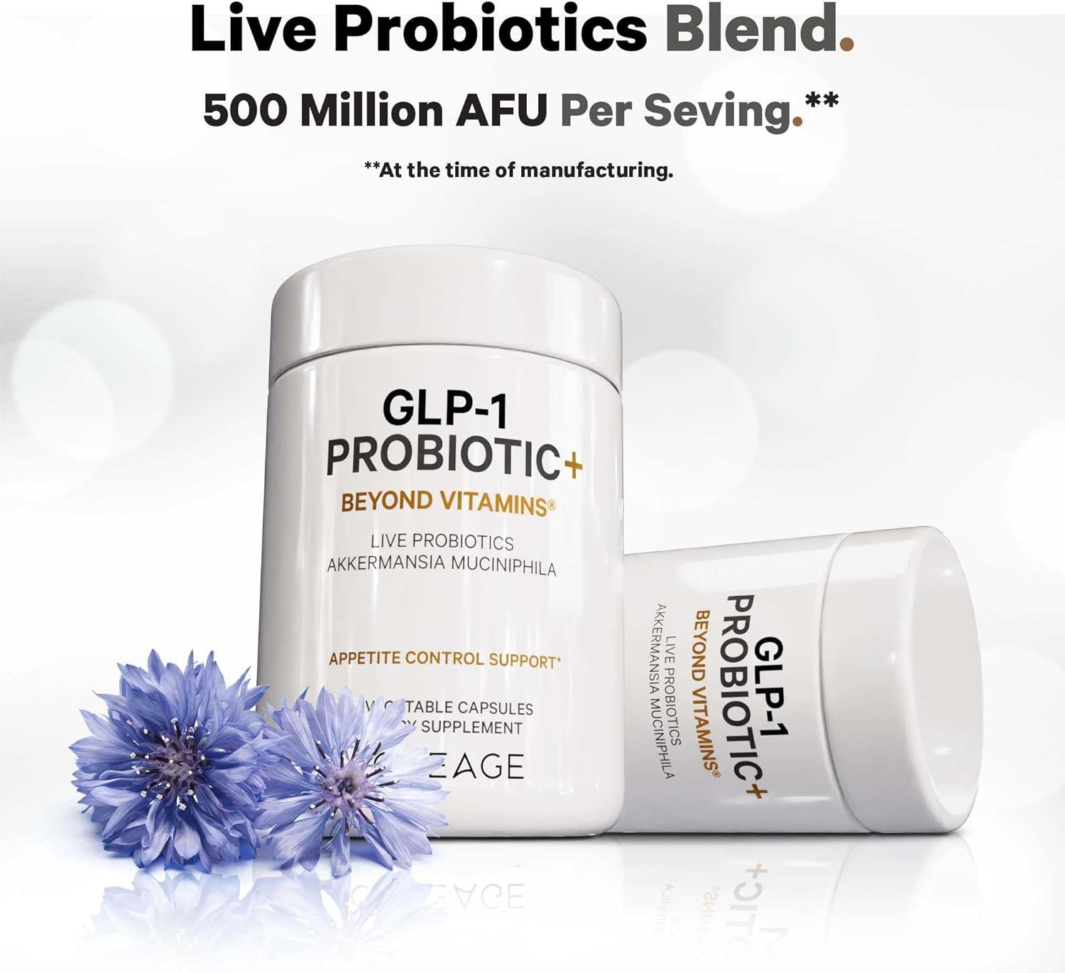 Codeage GLP-1 Probiotic+ Supplement with Live Probiotics and Prebiotics - 90 Capsules, 500 Million AFU - 3 Month Supply