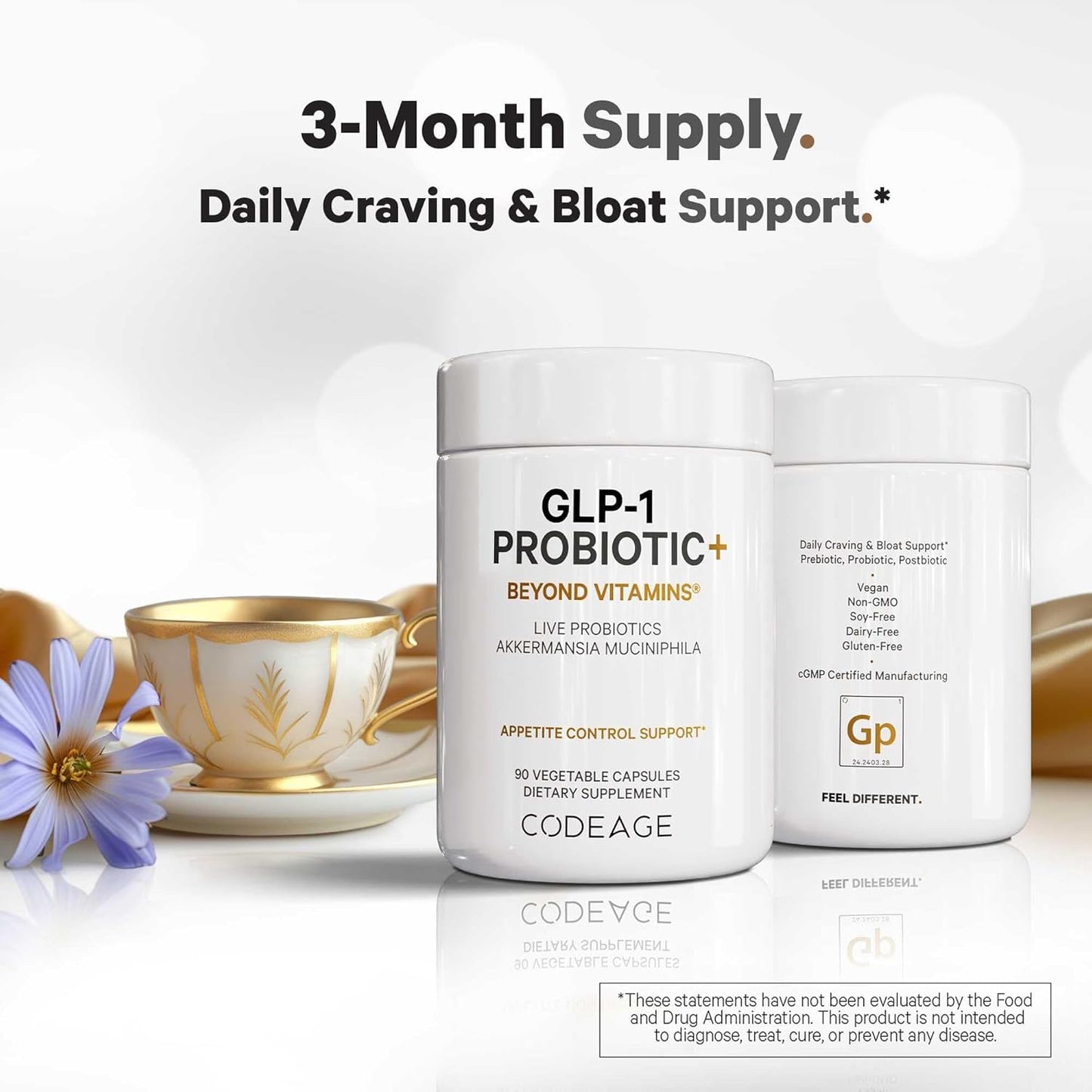 Codeage GLP-1 Probiotic+ Supplement with Live Probiotics and Prebiotics - 90 Capsules, 500 Million AFU - 3 Month Supply