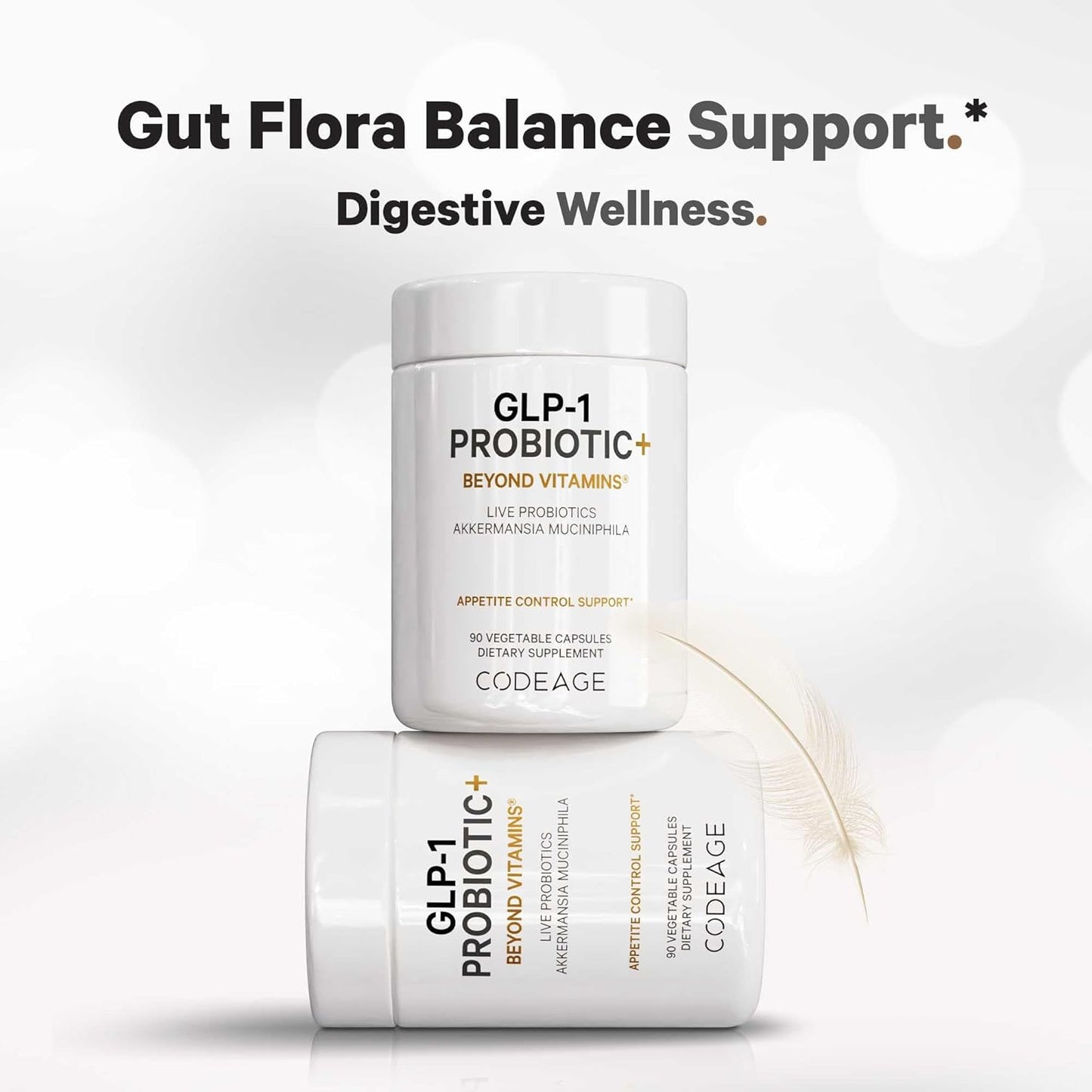 Codeage GLP-1 Probiotic+ Supplement with Live Probiotics and Prebiotics - 90 Capsules, 500 Million AFU - 3 Month Supply