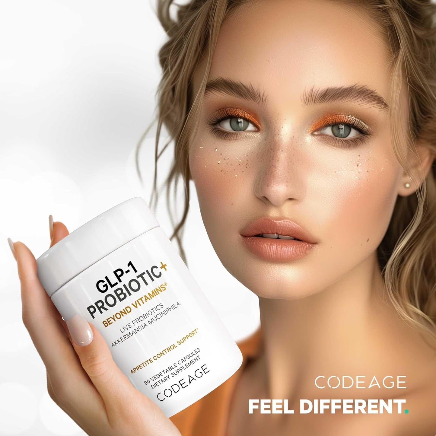 Codeage GLP-1 Probiotic+ Supplement with Live Probiotics and Prebiotics - 90 Capsules, 500 Million AFU - 3 Month Supply