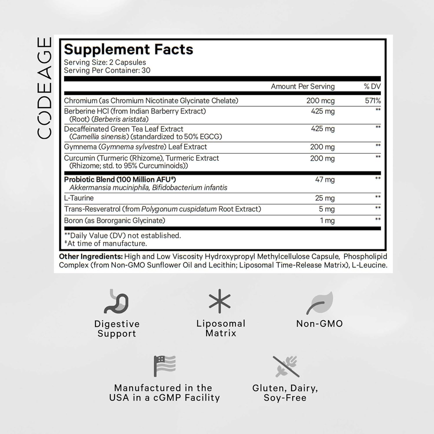Codeage GLP-Advantage+ Supplement for Metabolic Support - Chromium, Berberine, Green Tea - Weight Management & Gut Health - 60 Capsules