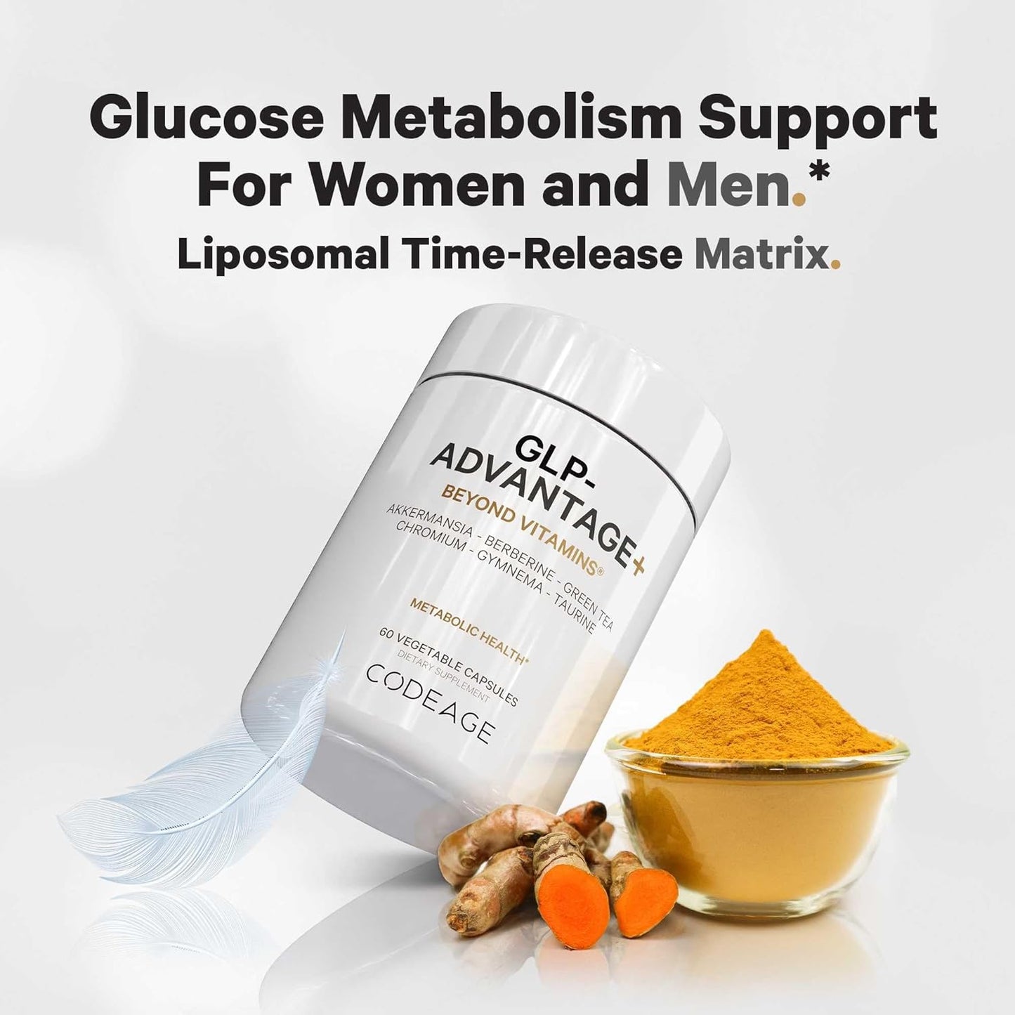 Codeage GLP-Advantage+ Supplement for Metabolic Support - Chromium, Berberine, Green Tea - Weight Management & Gut Health - 60 Capsules