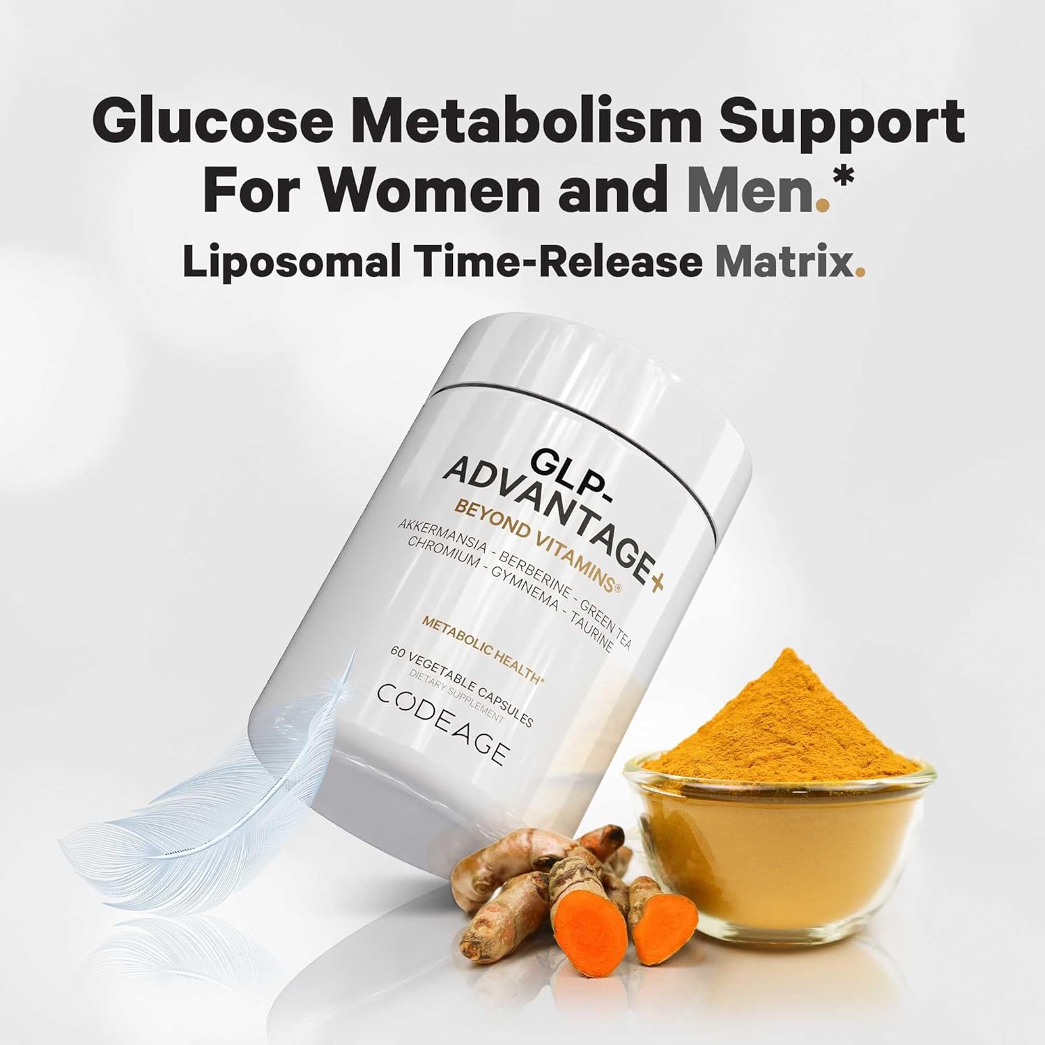 Codeage GLP-Advantage+ Supplement for Metabolic Support - Chromium, Berberine, Green Tea - Weight Management & Gut Health - 60 Capsules