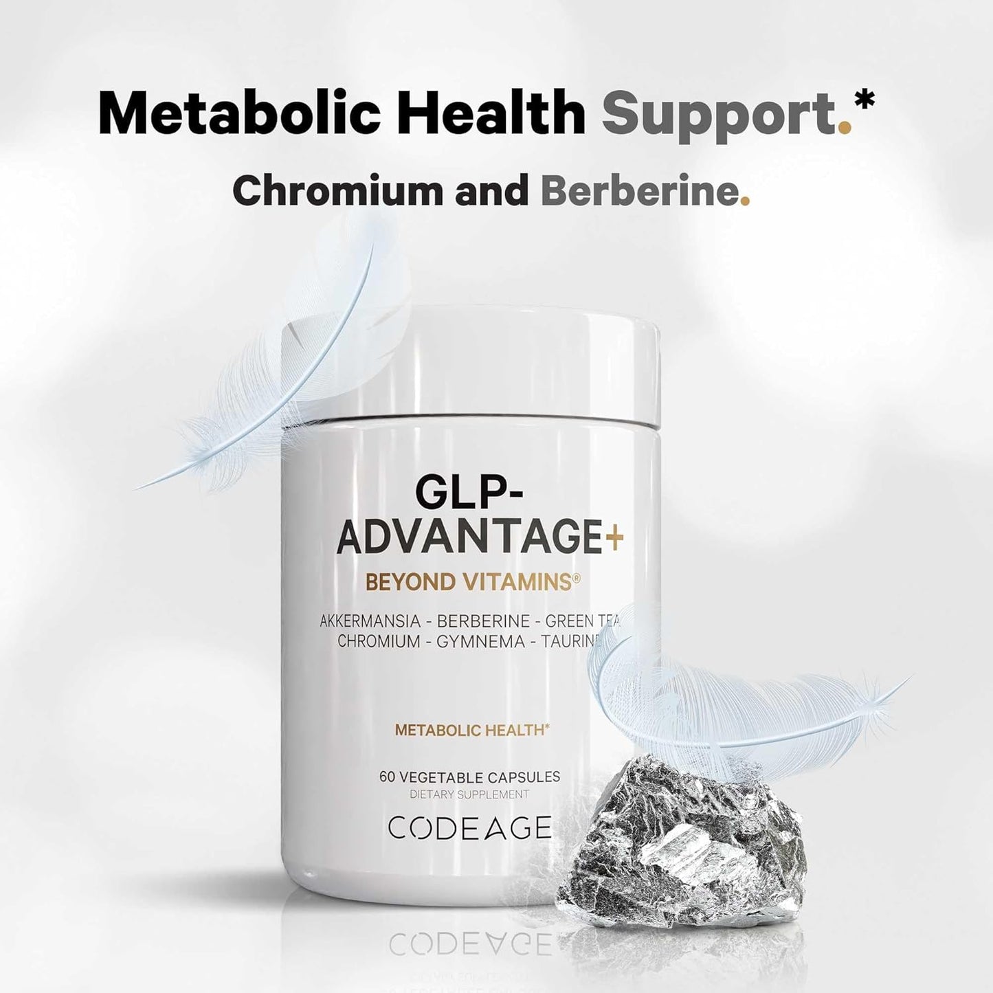Codeage GLP-Advantage+ Supplement for Metabolic Support - Chromium, Berberine, Green Tea - Weight Management & Gut Health - 60 Capsules