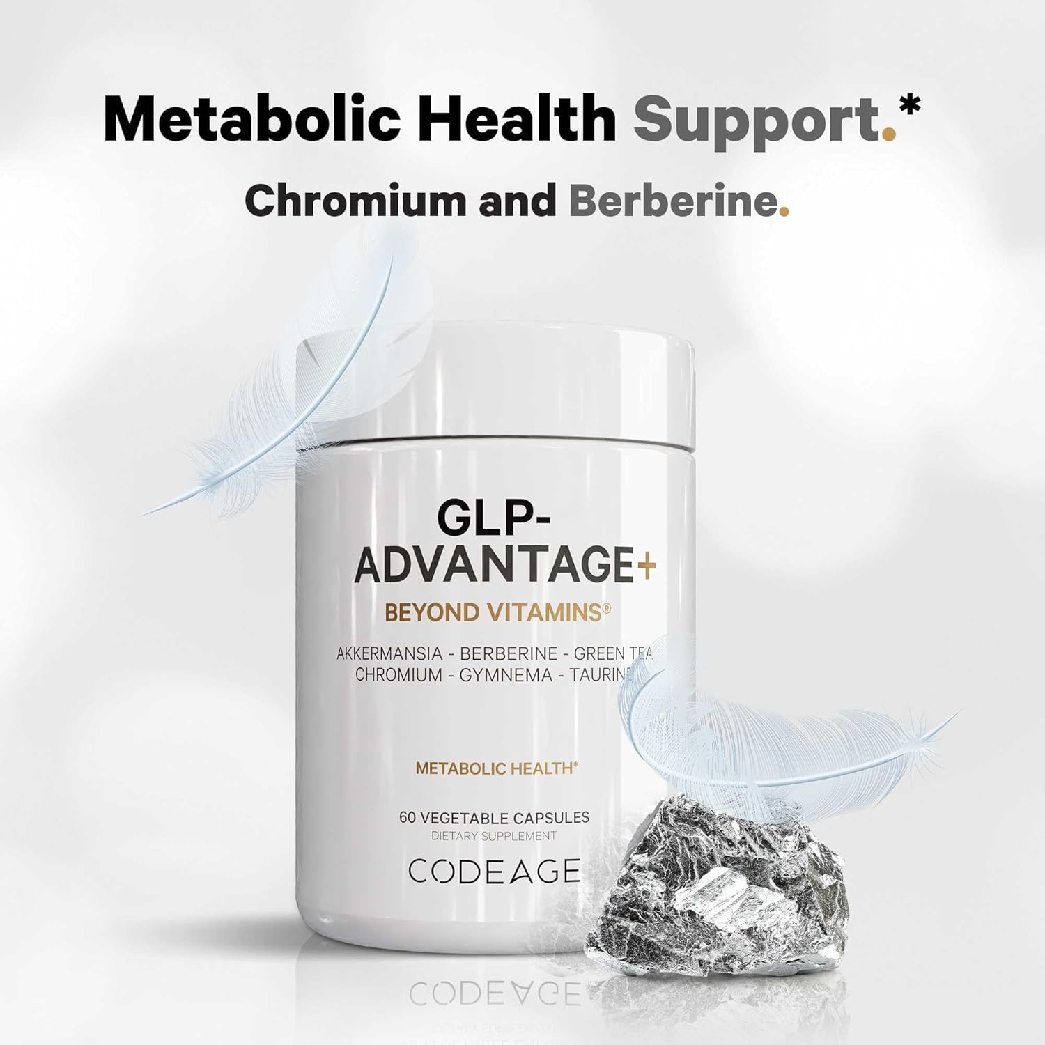 Codeage GLP-Advantage+ Supplement for Metabolic Support - Chromium, Berberine, Green Tea - Weight Management & Gut Health - 60 Capsules