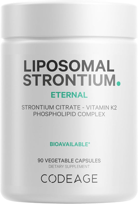 Codeage Liposomal Strontium Supplement with Vitamin K2 - Non-GMO, Gluten-Free Mineral Capsules for Bone Health - 90 Count