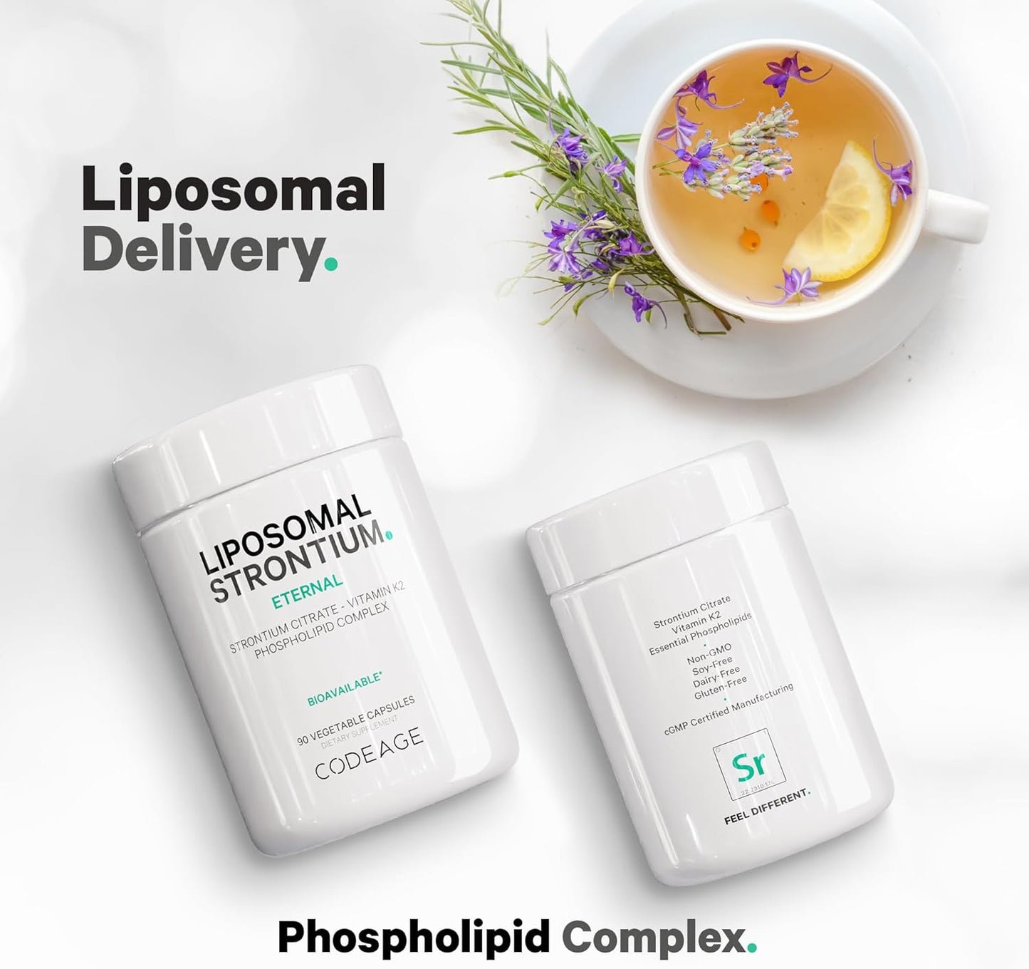 Codeage Liposomal Strontium Supplement with Vitamin K2 - Non-GMO, Gluten-Free Mineral Capsules for Bone Health - 90 Count